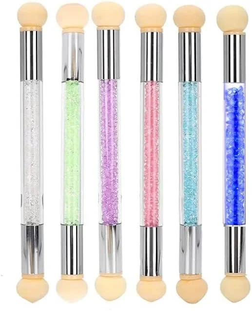 2 عدد قلم اسفنجی градиент آمبره ناخن دو سر با 4 سر تعویضی (رنگ تصادفی)