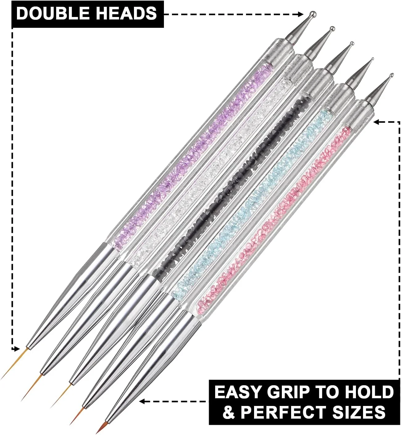 ست قلم طراحی ناخن 5 عددی GETPUNA EZPICK | ست ابزار نقطه گذاری دو طرفه طراحی ناخن | قلم طراحی ناخن برای طراحی روی ناخن | قلم موی طراحی ناخن برای مانیکور (ست 1)