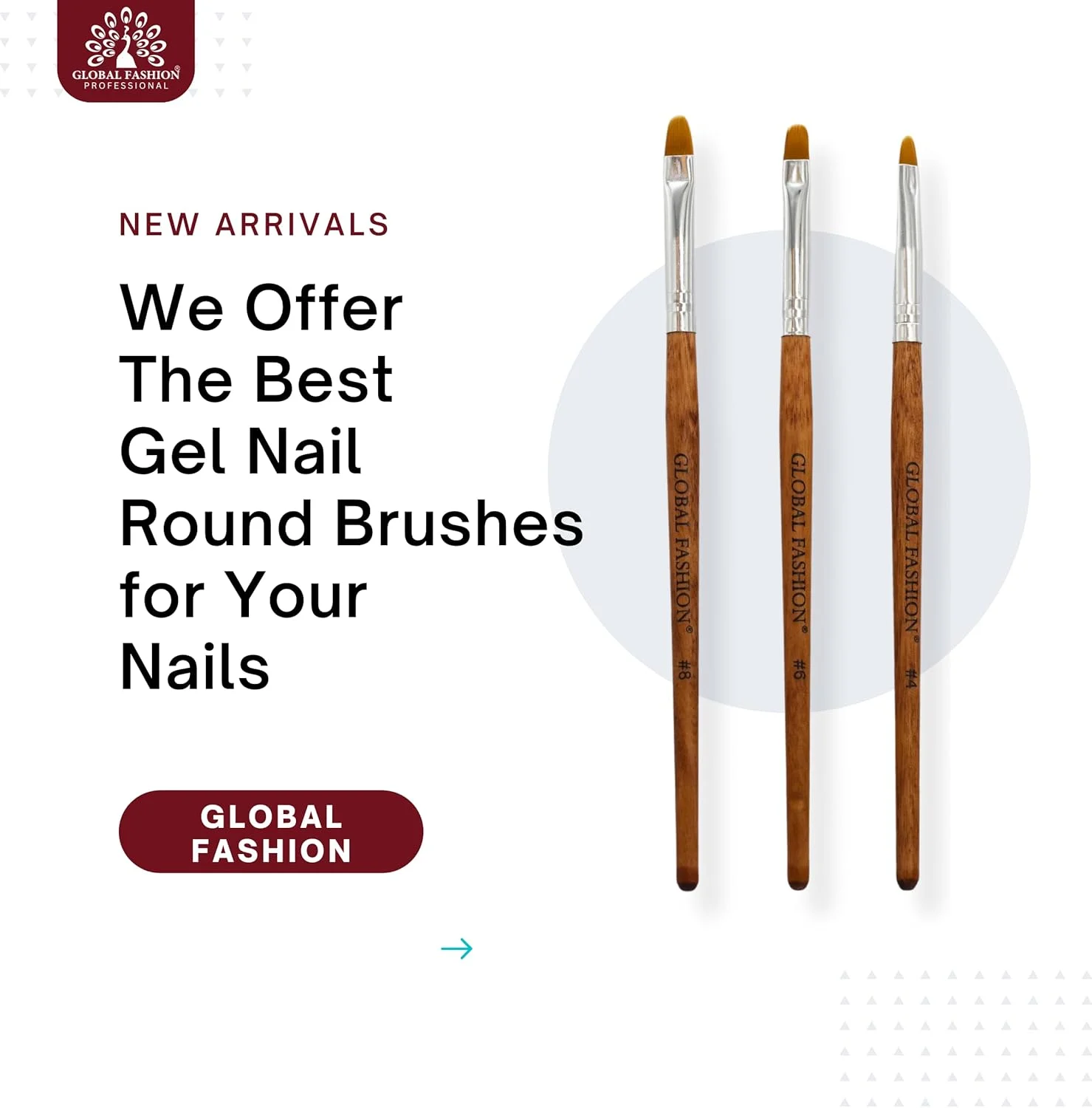 مجموعه قلم موی گرد حرفه ای گلوبال فشن، قلم موی طراحی ناخن، قلم موی نقاشی ناخن، ابزار مانیکور، ژل UV، مجموعه قلم موی سه بعدی ناخن (#4، #6، #8) | | (#6)