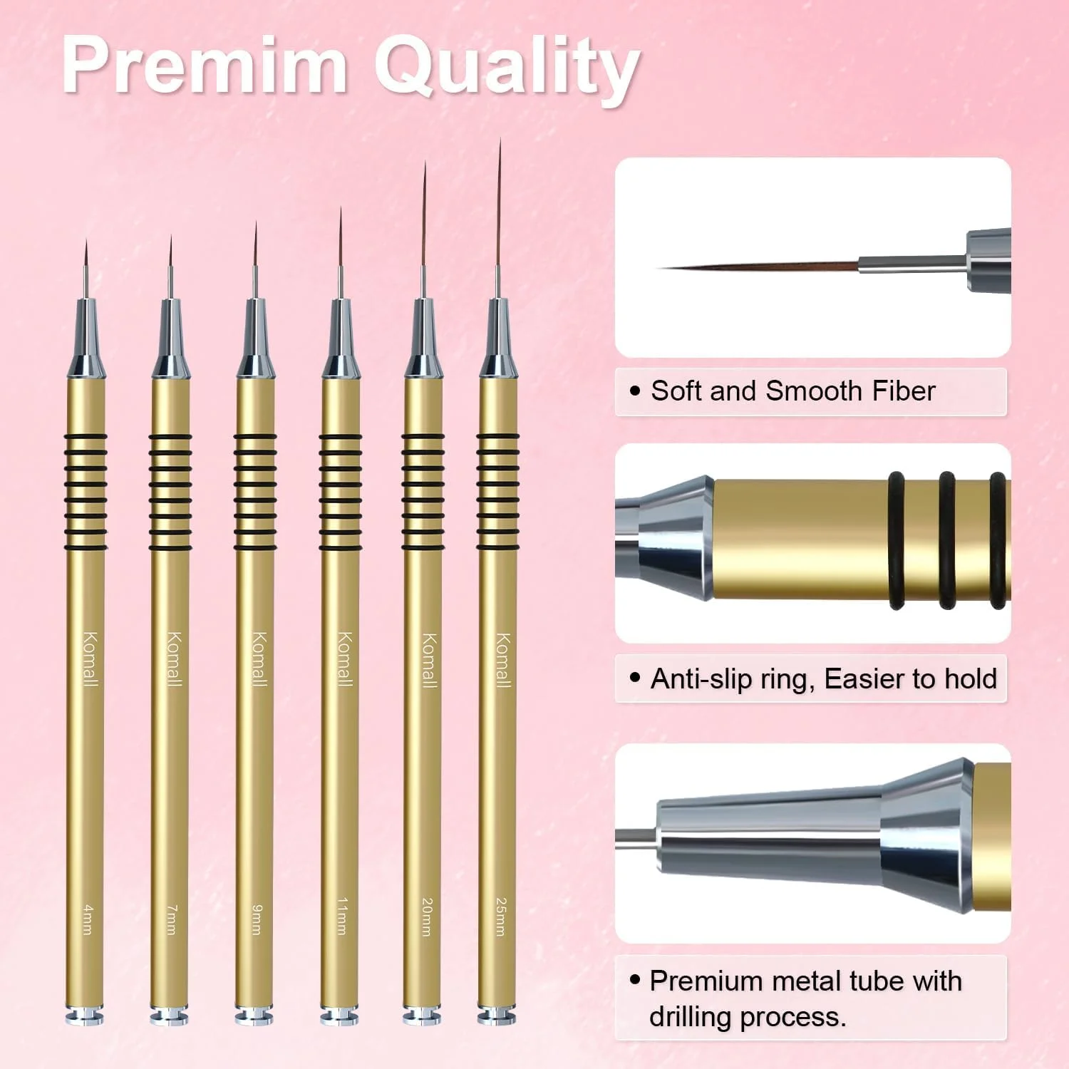 ست 6 عددی قلم طراحی ناخن متالیک - قلم طراحی هنری لاک ژل ضد لغزش برای خطوط بلند، جزئیات ظریف، طراحی های دقیق در اندازه های 5/7/9/11/20/25 میلی متر ست 6 عددی قلم طراحی ناخن متالیک - قلم طراحی هنری لاک ژل ضد لغزش برای خطوط بلند، جزئیات ظریف، طراحی های دقیق در اندازه های 5/7/9/11/20/25 میلی متر
