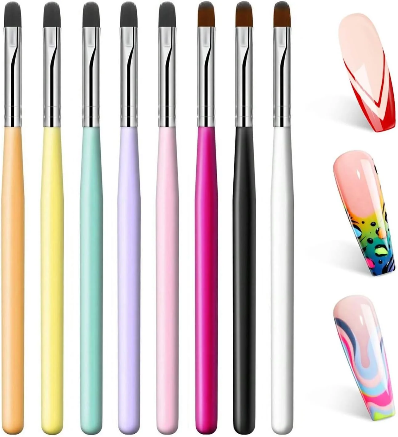 ست قلم موی طراحی ناخن MUSILAN، 8 عدد قلم موی ژل UV، قلم موی ژل اکستنشن پلی برای طراحی ناخن