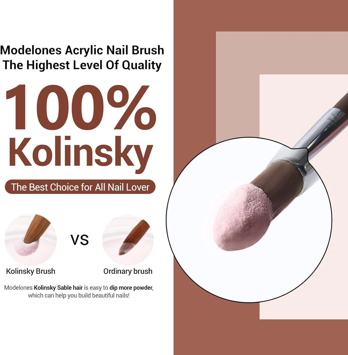 قلم طراحی ناخن اکریلیک MODELONES، ساخته شده از موی کاملا خالص سمور Kolinsky، دارای موهای بیضی شکل و دسته چوبی محکم، مناسب برای پودر اکریلیک و طراحی ناخن، مناسب برای مانیکور و پدیکور حرفه ای، سایز 8 قلم طراحی ناخن اکریلیک MODELONES، ساخته شده از موی کاملا خالص سمور Kolinsky، دارای موهای بیضی شکل و دسته چوبی محکم، مناسب برای پودر اکریلیک و طراحی ناخن، مناسب برای مانیکور و پدیکور حرفه ای، سایز 8