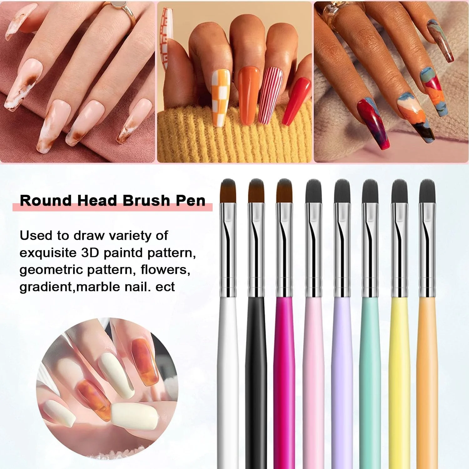 ست قلم موی طراحی ناخن MUSILAN، 8 عدد قلم موی ژل UV، قلم موی ژل اکستنشن پلی برای طراحی ناخن ست قلم موی طراحی ناخن MUSILAN، 8 عدد قلم موی ژل UV، قلم موی ژل اکستنشن پلی برای طراحی ناخن