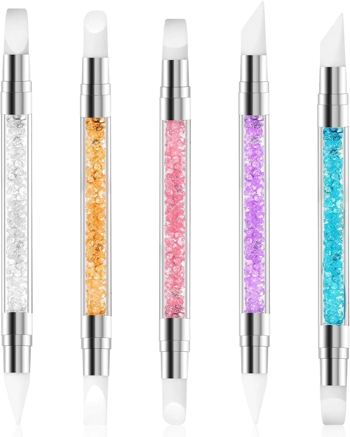 قلم های طراحی ناخن اکریلیک Odluzy، 5 عددی، قلم مجسمه سازی ناخن با برس ژل ناخن، قلم های حکاکی لاک ناخن نگین دار، قلم ناخن دسته اکریلیک با سر سیلیکونی، برس ناخن با نوک لاستیکی