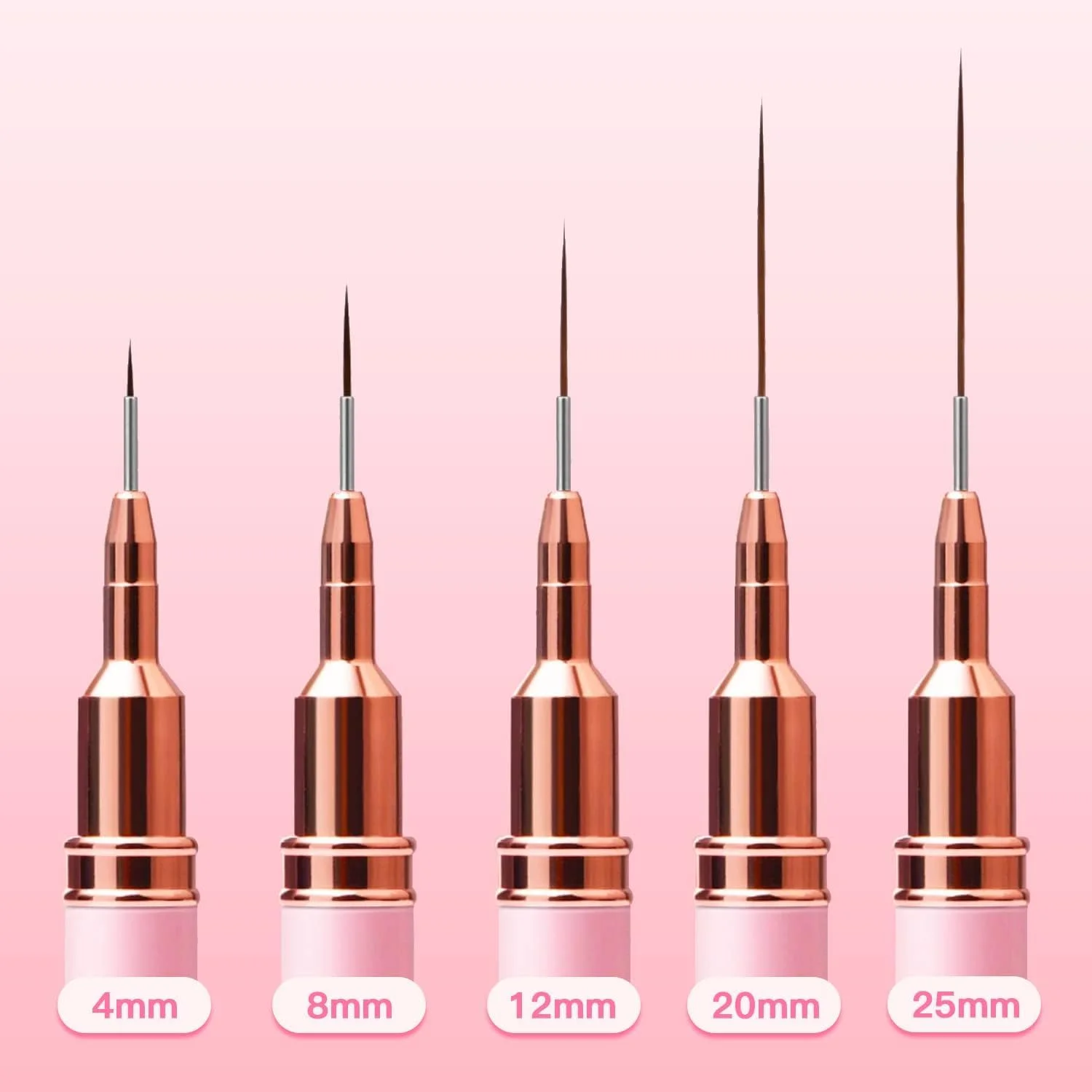 Niefeel Nail Art Liner Brushes, 5Pcs Painting Nail Art Brush Set Nail Dotting Drawing Tool for Long Lines, Thin Details, Fine Drawing Sizes 4/8/12/20/25mm(Pink)