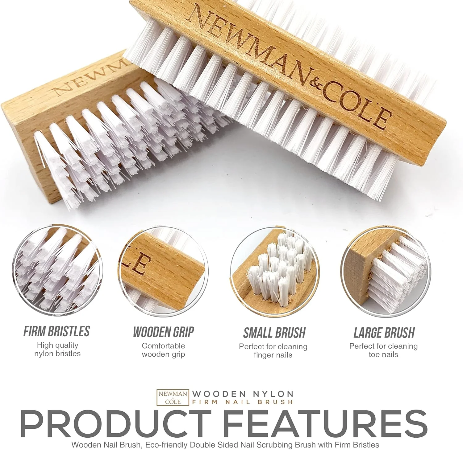 برس ناخن چوبی نیومن اند کول، برس تمیز کننده ناخن دو طرفه با موهای پلاستیکی سفت (مجموعه 3 عددی) برس ناخن چوبی نیومن اند کول، برس تمیز کننده ناخن دو طرفه با موهای پلاستیکی سفت (مجموعه 3 عددی)