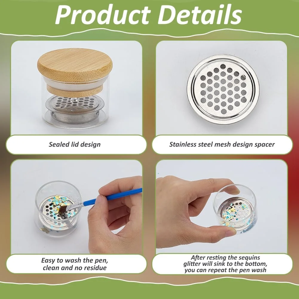FINGERINSPIRE ست 4 عددی فنجان شستشوی برس های طراحی ناخن، ظرف داپن با درب و لایه توری شیشه ای، تمیز کننده برس ناخن قابل حمل، فنجان حذف مایع ابزار شستشوی برس طراحی ناخن برای پولک های ناخن FINGERINSPIRE ست 4 عددی فنجان شستشوی برس های طراحی ناخن، ظرف داپن با درب و لایه توری شیشه ای، تمیز کننده برس ناخن قابل حمل، فنجان حذف مایع ابزار شستشوی برس طراحی ناخن برای پولک های ناخن