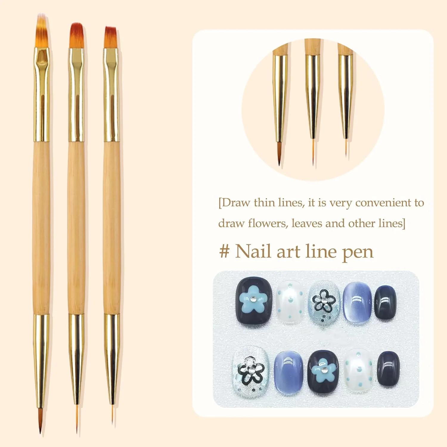 مجموعه 3 عددی قلم موی طراحی ناخن NXPUXP، قلم موی خط چشم طراحی ناخن، قلم موی طراحی ناخن دو طرفه، قلم موی طراحی ناخن، برای ساخت لاک ناخن، نقاشی نقطه ای، نقاشی ظریف، DIY