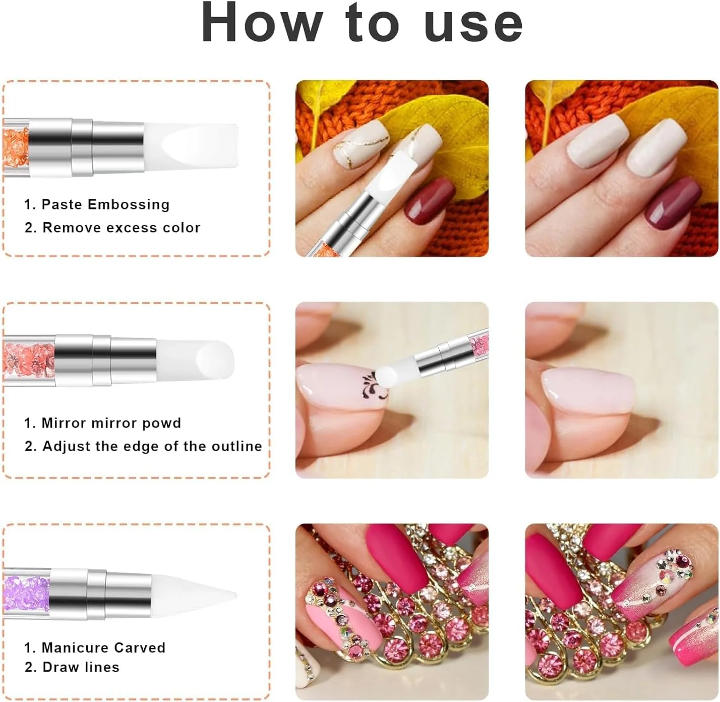 قلم های طراحی ناخن اکریلیک Odluzy، 5 عددی، قلم مجسمه سازی ناخن با برس ژل ناخن، قلم های حکاکی لاک ناخن نگین دار، قلم ناخن دسته اکریلیک با سر سیلیکونی، برس ناخن با نوک لاستیکی قلم های طراحی ناخن اکریلیک Odluzy، 5 عددی، قلم مجسمه سازی ناخن با برس ژل ناخن، قلم های حکاکی لاک ناخن نگین دار، قلم ناخن دسته اکریلیک با سر سیلیکونی، برس ناخن با نوک لاستیکی