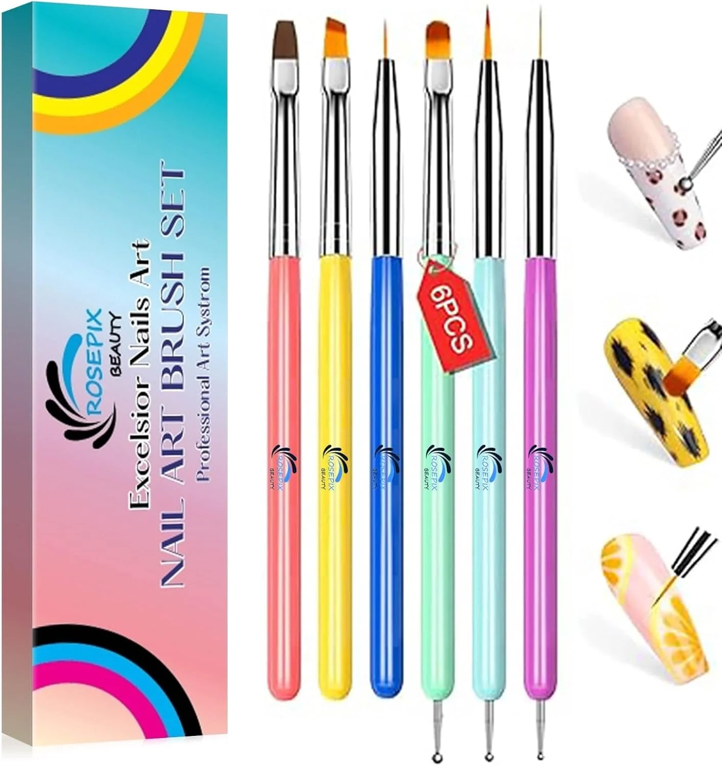 ست قلم موی طراحی ناخن Rosepix Beauty، قلم موی ژل اکستنشن ناخن، ست 6 عددی قلم موی لاک ناخن به همراه ابزار طراحی ناخن، قلم داتینگ در 3 سایز برای استفاده در سالن های مانیکور خانگی ست قلم موی طراحی ناخن Rosepix Beauty، قلم موی ژل اکستنشن ناخن، ست 6 عددی قلم موی لاک ناخن به همراه ابزار طراحی ناخن، قلم داتینگ در 3 سایز برای استفاده در سالن های مانیکور خانگی