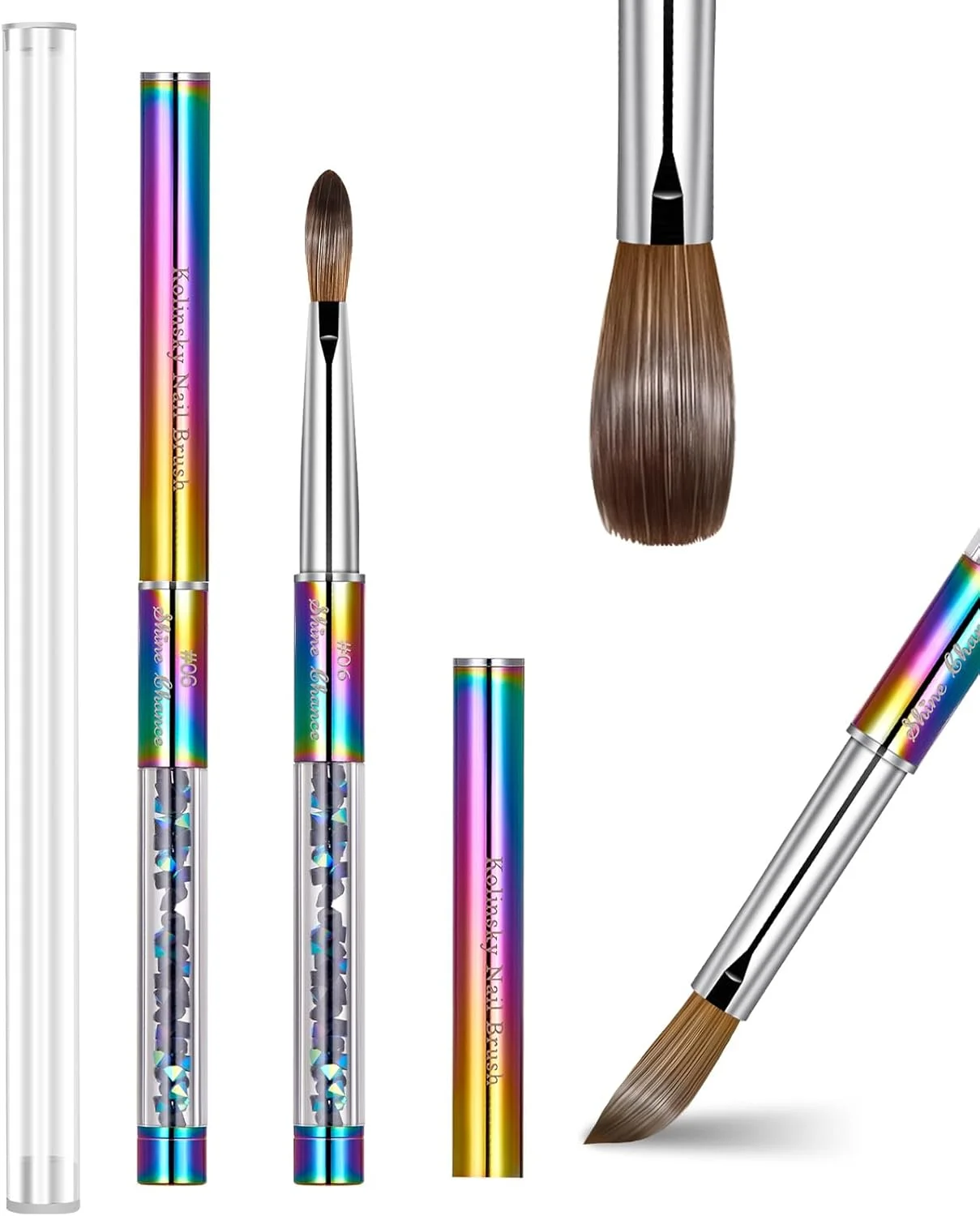 قلم موی اکریلیک Shine Chance 100% Kolinsky با دسته تزئین شده با سنگ های قیمتی رنگین کمانی سایز 2#/4#/6#/8#/#10/#12/#14 قلم موی اکریلیک Kolinsky Sable Nail Brushes (#06) قلم موی اکریلیک Shine Chance 100% Kolinsky با دسته تزئین شده با سنگ های قیمتی رنگین کمانی سایز 2#/4#/6#/8#/#10/#12/#14 قلم موی اکریلیک Kolinsky Sable Nail Brushes (#06)