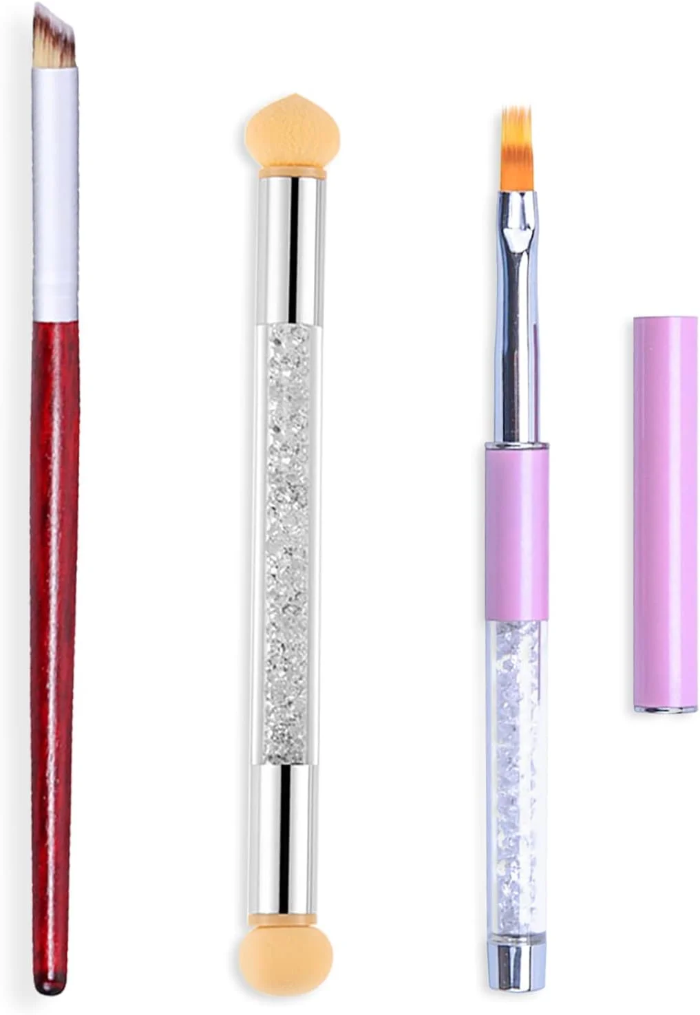 ست قلم موی کاشت ناخن اکرلیک 3 عددی SILPECWEE، قلم موی آمبره ناخن ژل UV، قلم دو سر اسفنجی، قلم موی چوبی آمبره طراحی ناخن، ابزار طراحی مانیکور گرادیانی