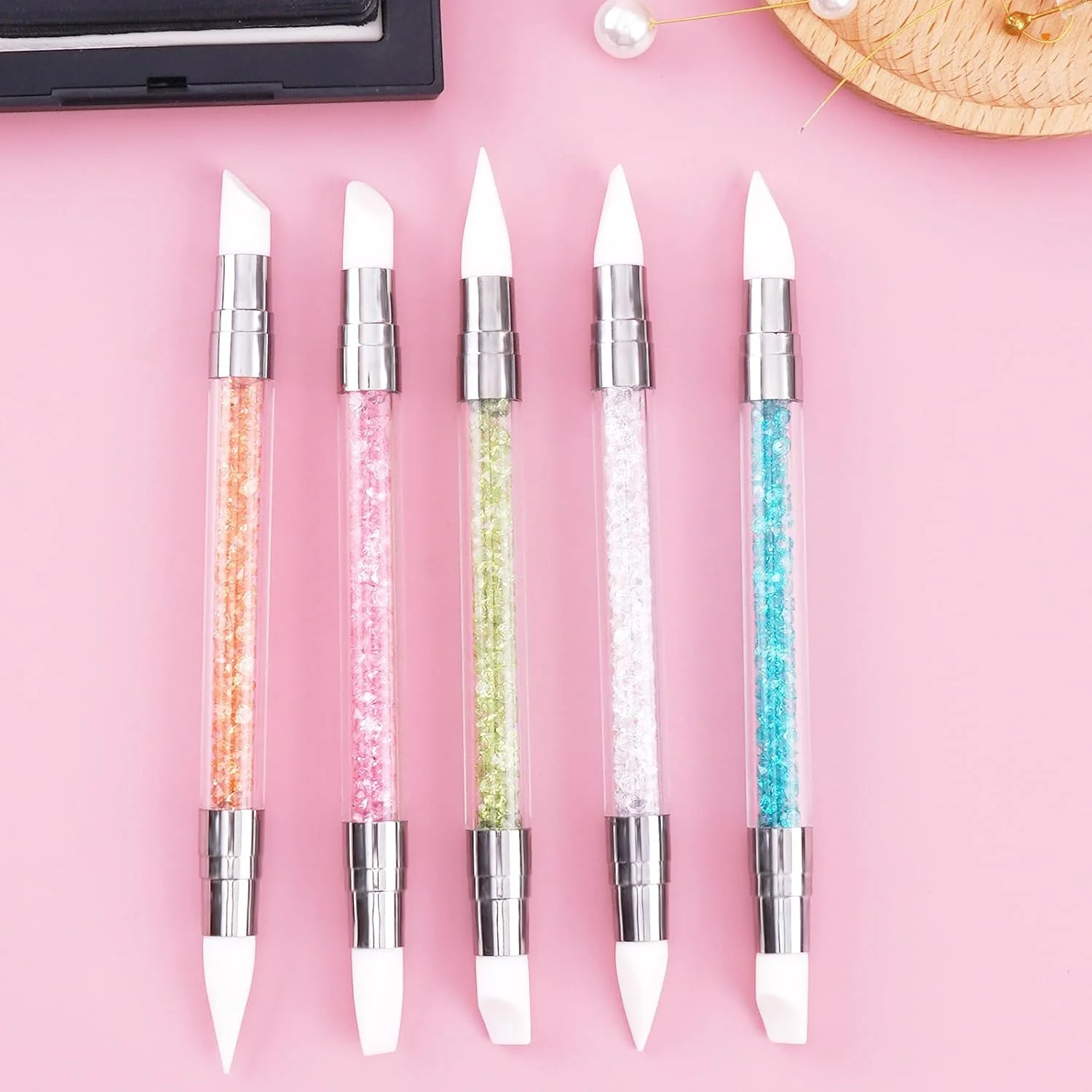 ست 5 عددی ابزار سیلیکونی ناخن، قلم های طراحی ناخن سیلیکونی، ابزار طراحی ناخن، قلم طراحی و مجسمه سازی ناخن، مناسب طراحی فویل ناخن، حکاکی، طراحی و شکل دهی