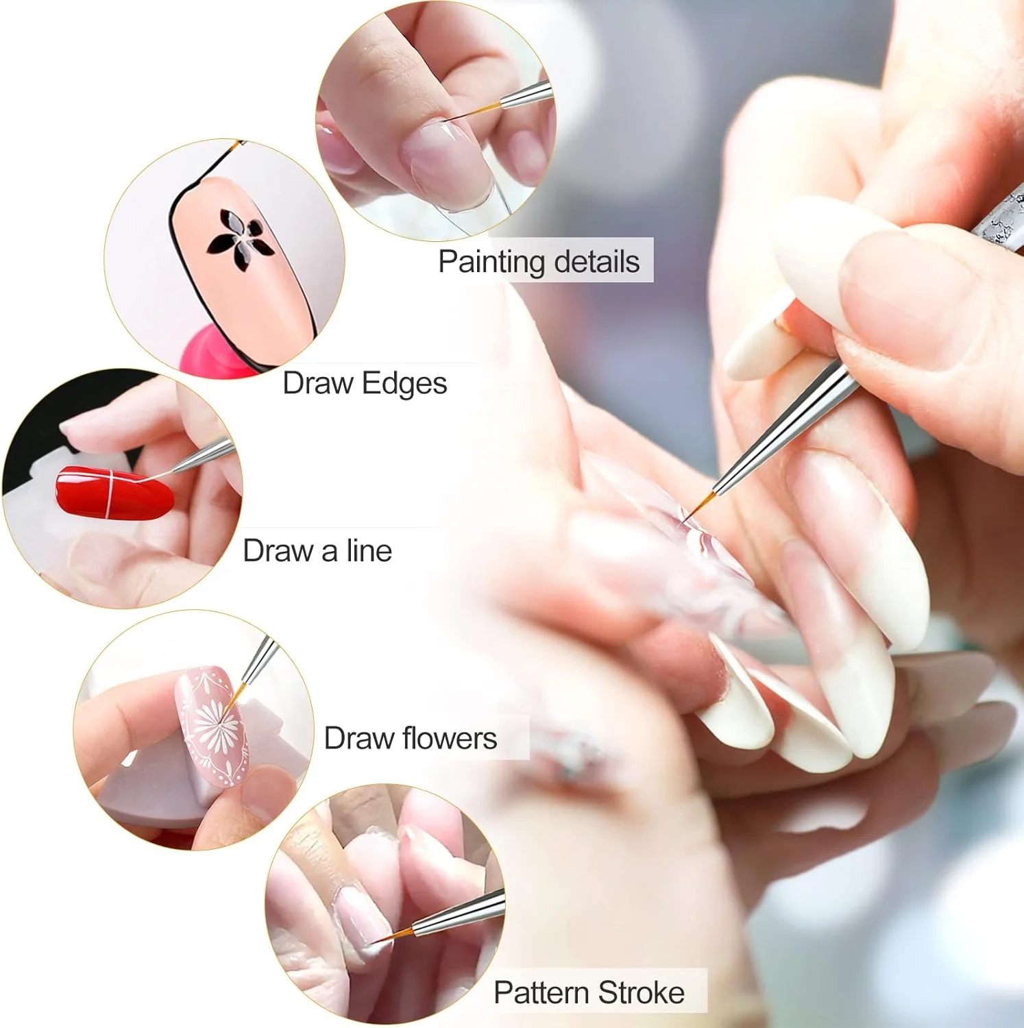 ست قلم موی طراحی ناخن Sularpek، 5 عدد قلم موی طراحی ناخن، قلم موی خطی طراحی ناخن، قلم موی نقاشی طراحی ناخن برای استفاده DIY و حرفه ای، ابزار نقطه گذاری ست قلم موی طراحی ناخن Sularpek، 5 عدد قلم موی طراحی ناخن، قلم موی خطی طراحی ناخن، قلم موی نقاشی طراحی ناخن برای استفاده DIY و حرفه ای، ابزار نقطه گذاری