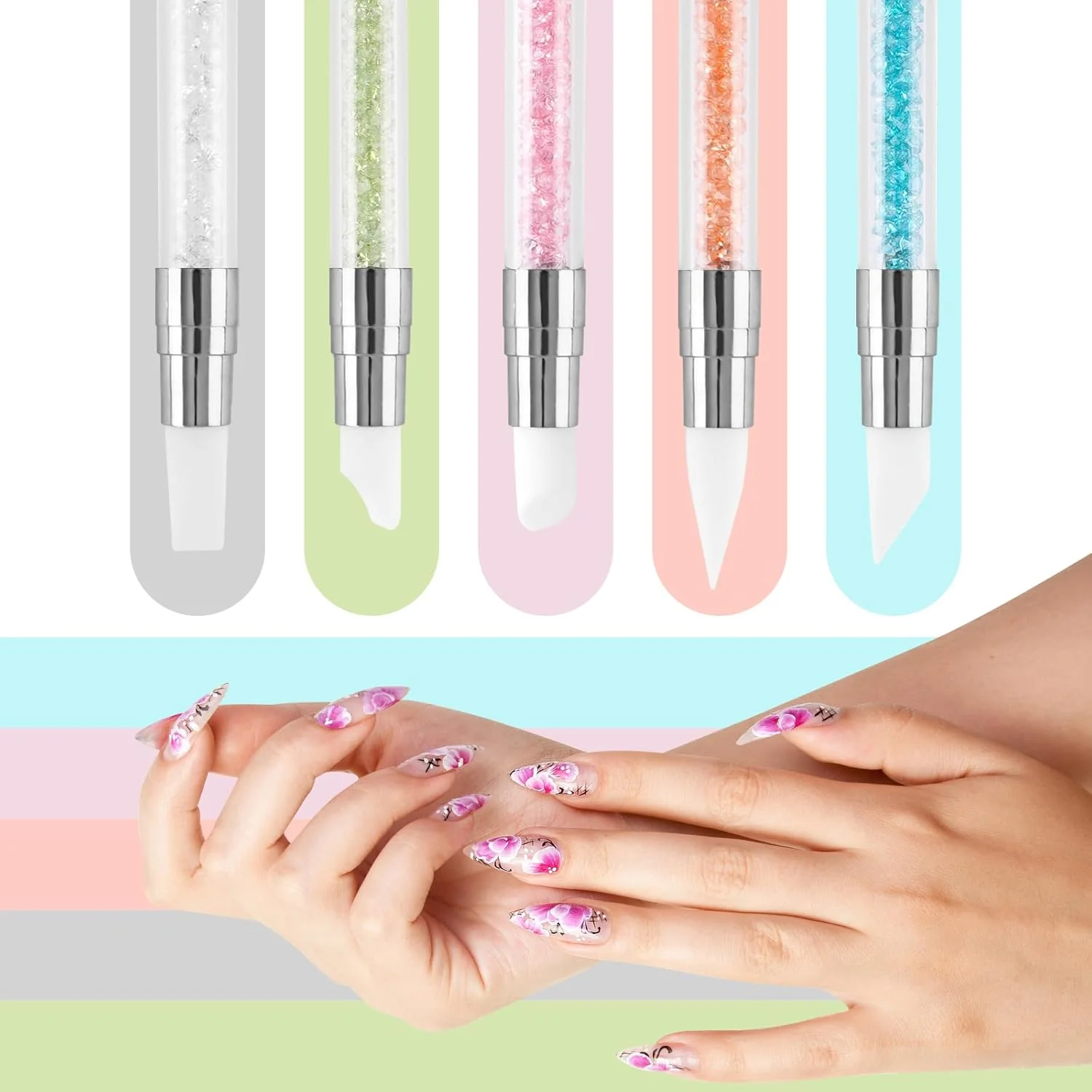 ست 5 عددی ابزار سیلیکونی ناخن، قلم های طراحی ناخن سیلیکونی، ابزار طراحی ناخن، قلم طراحی و مجسمه سازی ناخن، مناسب طراحی فویل ناخن، حکاکی، طراحی و شکل دهی ست 5 عددی ابزار سیلیکونی ناخن، قلم های طراحی ناخن سیلیکونی، ابزار طراحی ناخن، قلم طراحی و مجسمه سازی ناخن، مناسب طراحی فویل ناخن، حکاکی، طراحی و شکل دهی