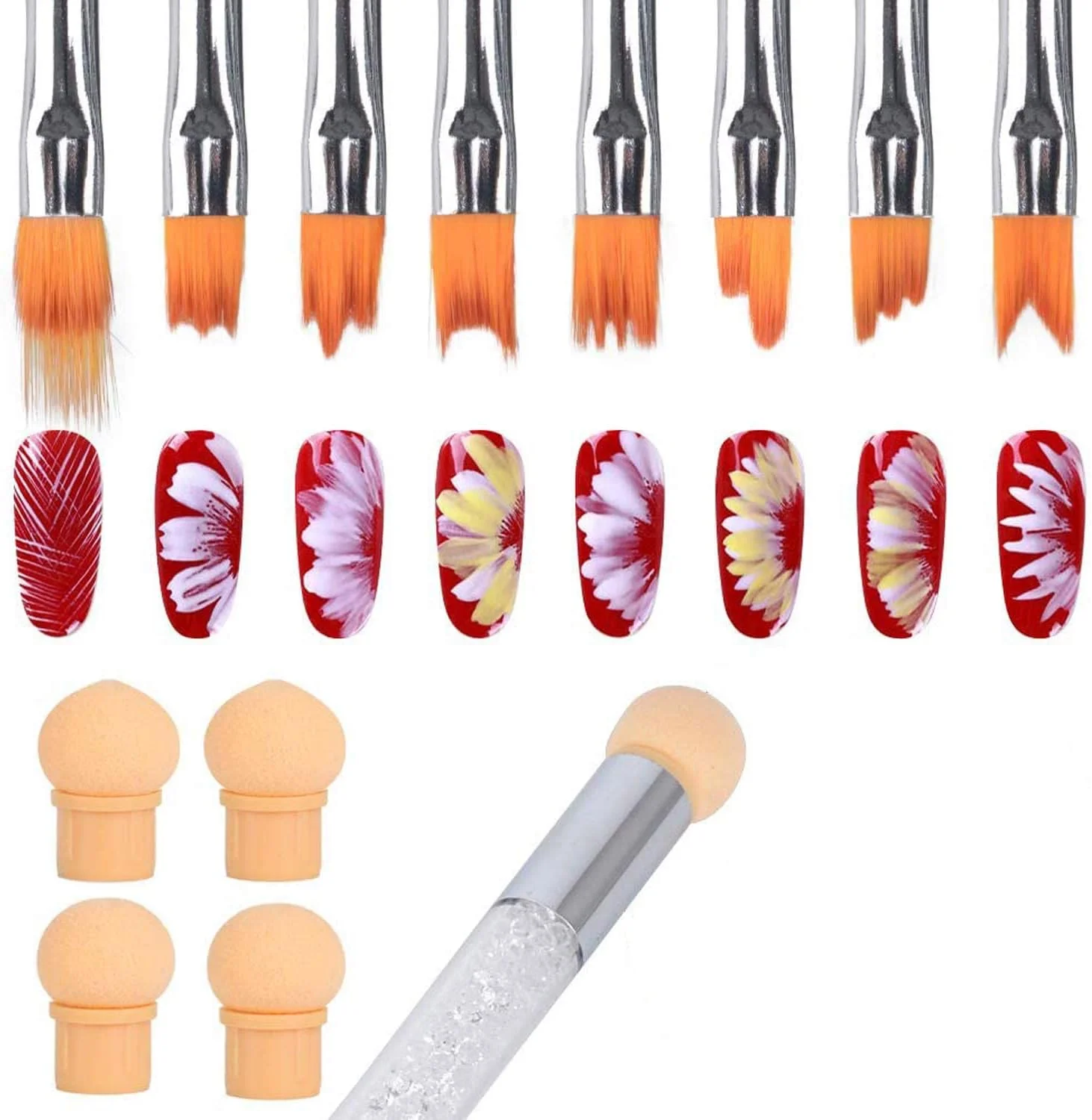 ست قلم موی طراحی ناخن 8 عددی SYOSI، قلم موهای طراحی ناخن با قلم اسفنجی دو سر، ست ابزار طراحی ناخن DIY، قلم موی ناخن ممتاز با دسته چوبی