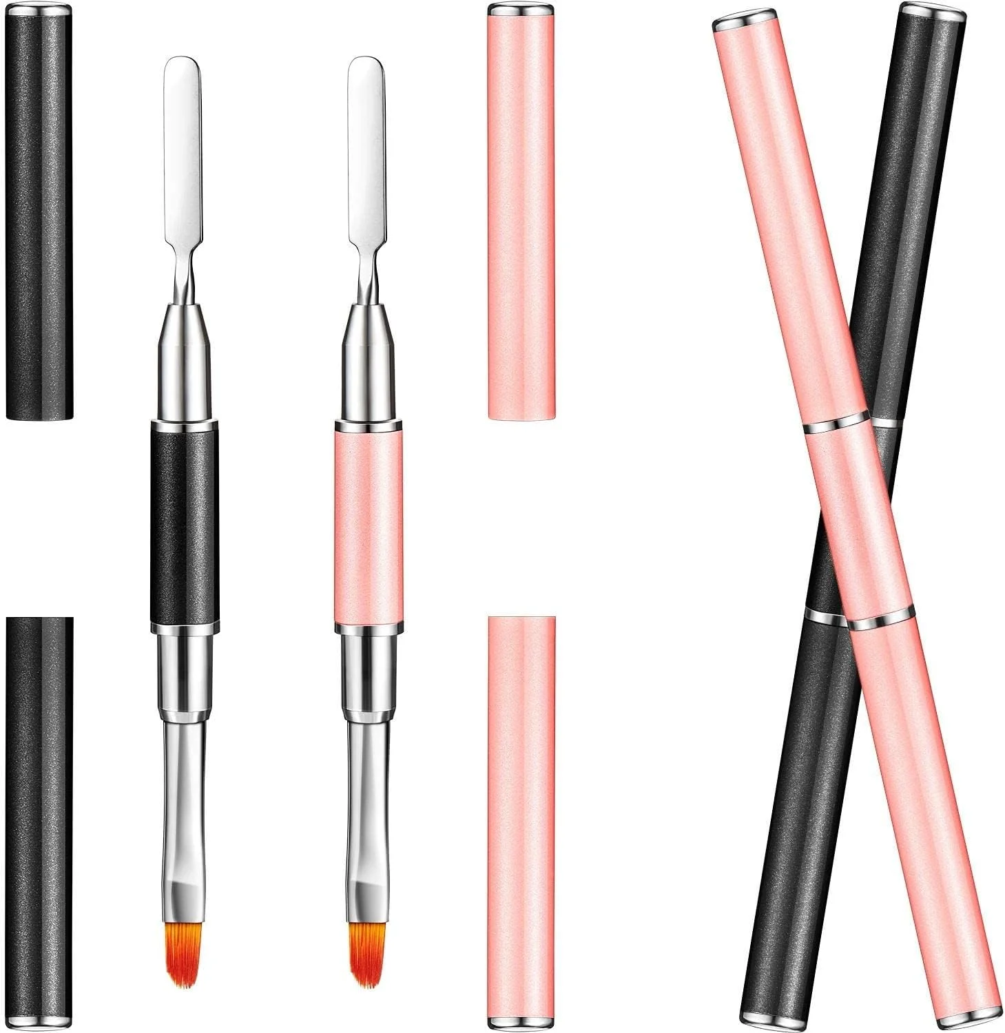 قلم موی ناخن دو طرفه SYOSI، برس ناخن و کاردک 2 در 1، ابزار برس ژل ناخن استیل ضد زنگ 2 عددی، ژل پاک کننده کوتیکول لاک ناخن برای اکستنشن ناخن، طراحی هنر ناخن، نقاشی سالن DIY
