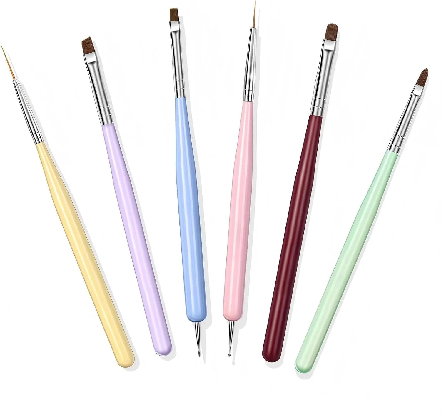 ست قلموهای طراحی ناخن تزویق، مجموعه قلموهای طراحی ناخن با قلمو لاک ناخن، قلمو خط ناخن، قلمو ژل اکستنشن ناخن، قلمو ژل بیلدر ناخن، ابزار نقطه گذاری ناخن، طراحی ناخن DIY (6 عدد)