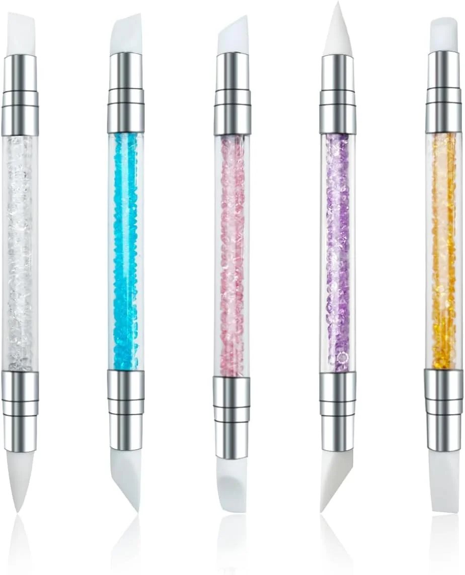 قلم طراحی ناخن سیلیکونی تزویق، 5 عددی - طراحی دو سر، قلم مجسمه سازی و حکاکی ناخن برای طراحی سه بعدی، ابزار طراحی ناخن در 5 رنگ