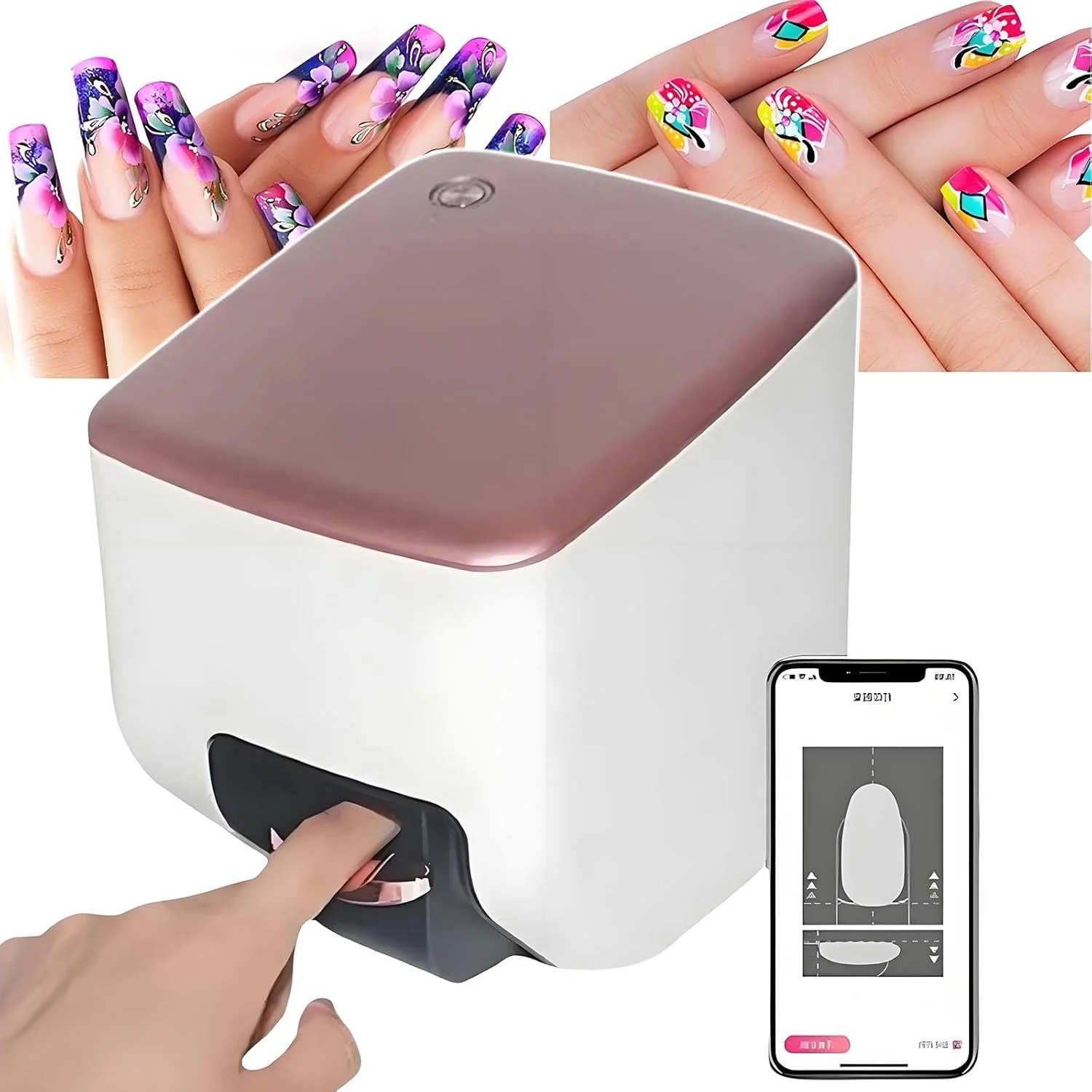 دستگاه چاپ ناخن هوشمند سه بعدی، دستگاه چاپگر هنر ناخن دیجیتال کوچک موبایل، 4800 DPI HD ناخن های سفارشی - اسکن خودکار هوش مصنوعی و چاپ 10 ثانیه ای | کیت مانیکور ژلی DIY برای دوستداران ناخن در سالن ناخن خانگی