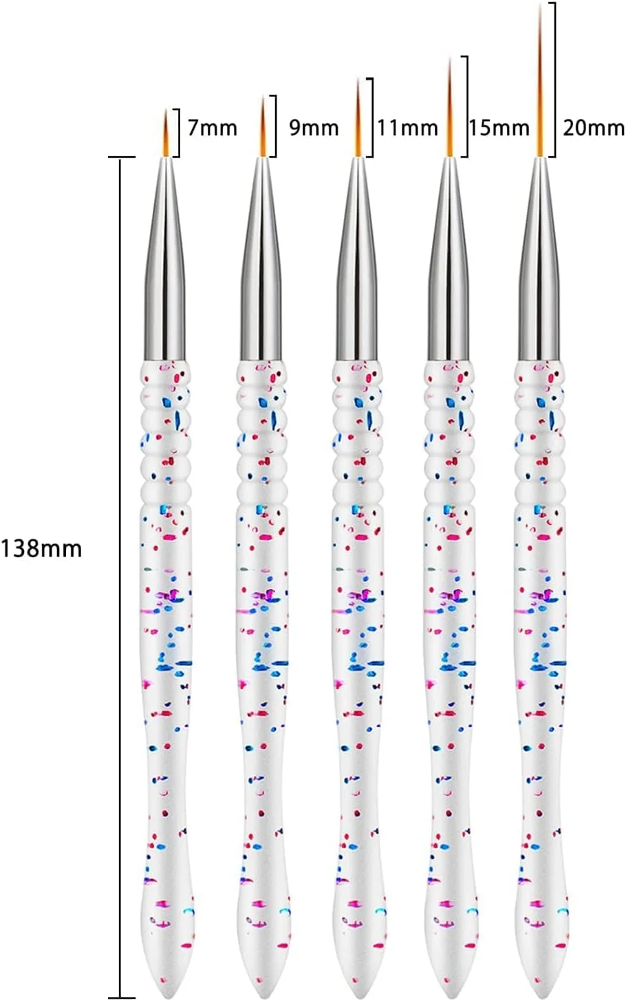 ست 5 عددی قلم موی طراحی ناخن تزویق، قلم طراحی نقطه گذاری ناخن باریک، ست قلم موی نقاشی لاک ژل ناخن (7/9/11/15/20 میلی متر) ست 5 عددی قلم موی طراحی ناخن تزویق، قلم طراحی نقطه گذاری ناخن باریک، ست قلم موی نقاشی لاک ژل ناخن (7/9/11/15/20 میلی متر)