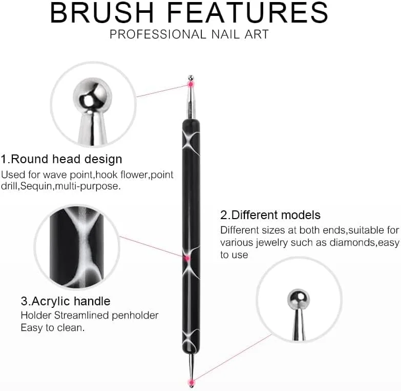 قلم نقطه کوبی طراحی ناخن دو سر تزویق، قلم نقطه کوبی طراحی ناخن، ست برس تزئین ناخن (موج مشکی، 5 عدد) قلم نقطه کوبی طراحی ناخن دو سر تزویق، قلم نقطه کوبی طراحی ناخن، ست برس تزئین ناخن (موج مشکی، 5 عدد)