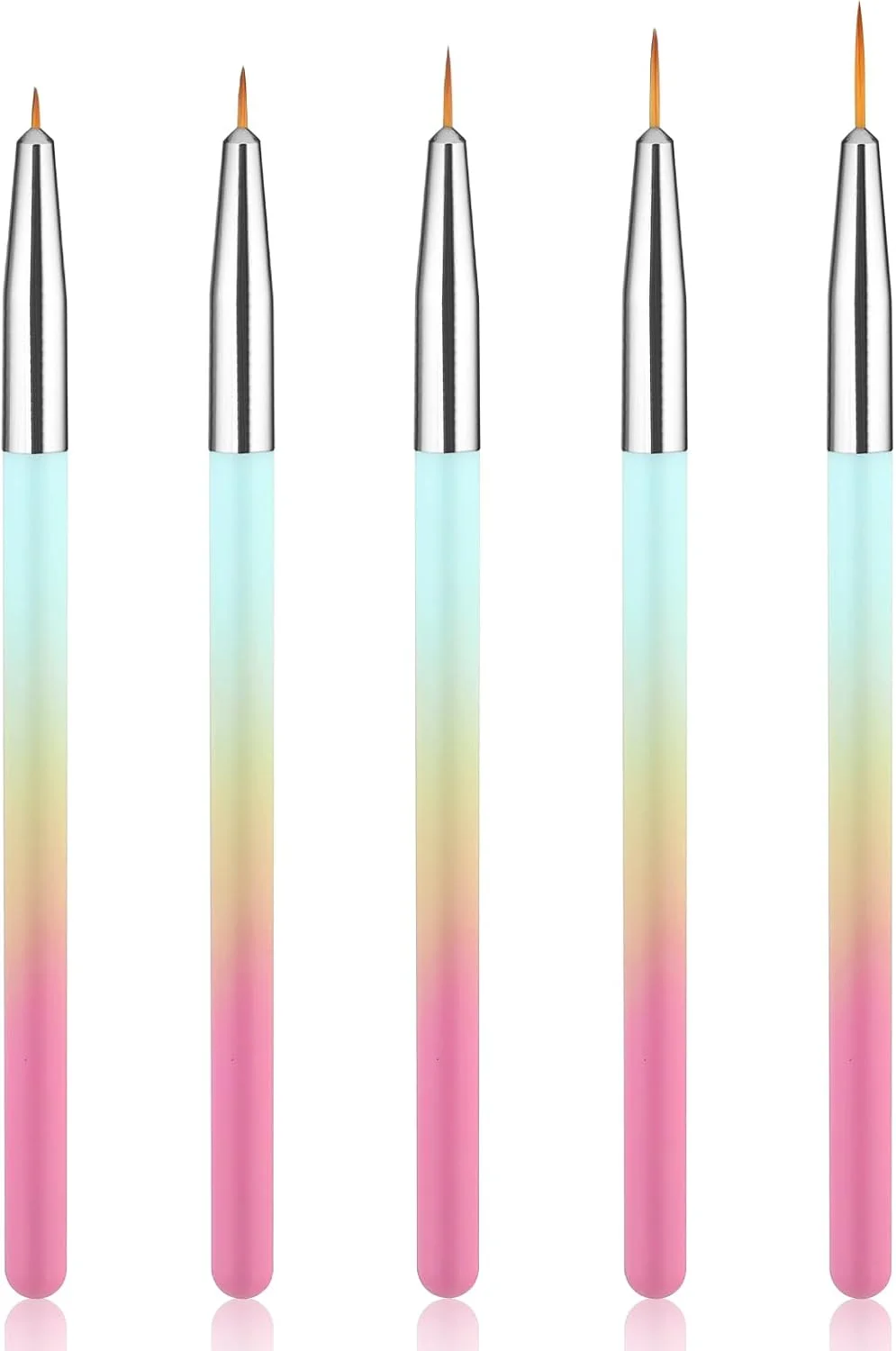 ست 5 عددی قلم موی باریک طراحی ناخن برای بانوان، قلم موهای حرفه ای طراحی ناخن اکریلیک، ابزار نوک قلم موی ژل پولیش