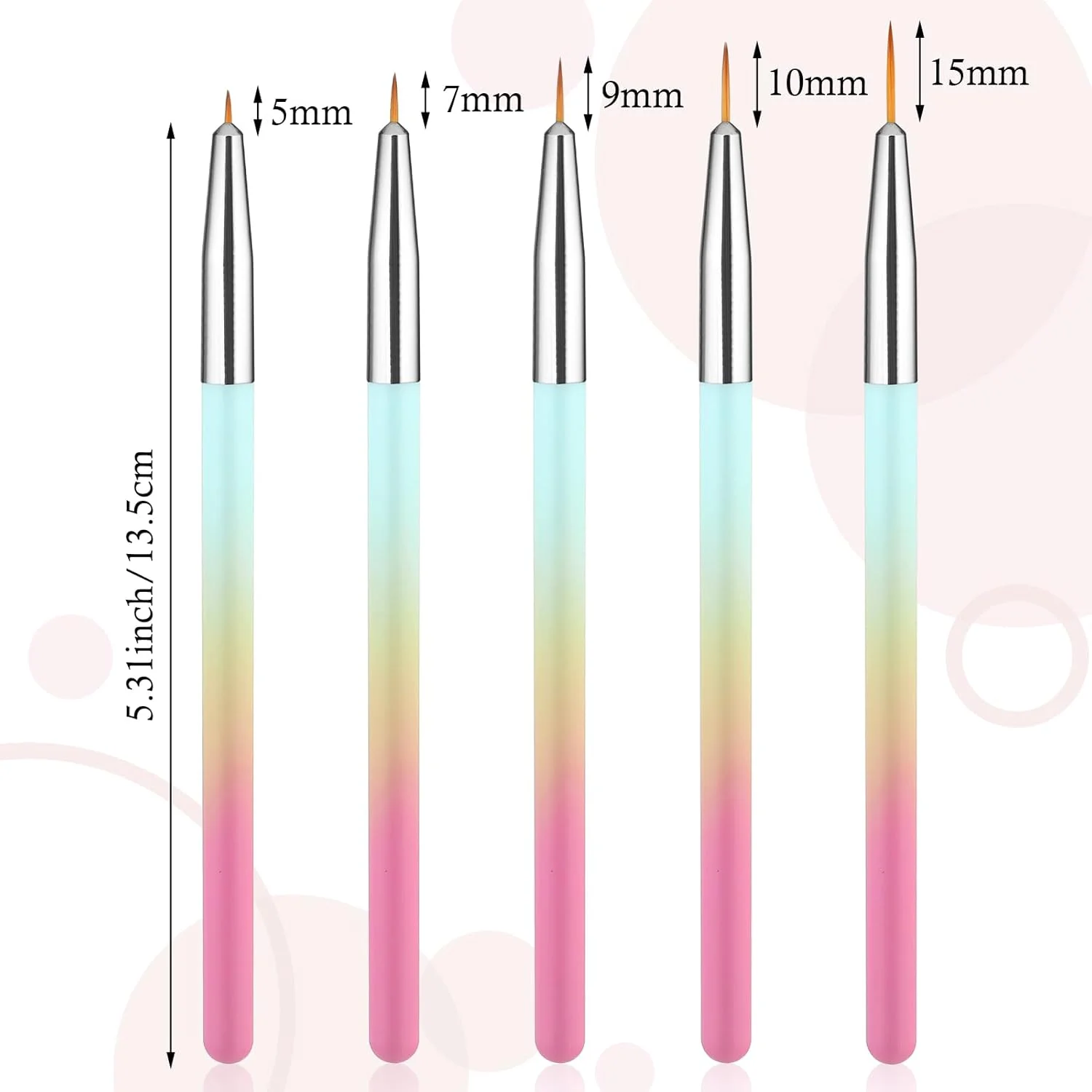 ست 5 عددی قلم موی باریک طراحی ناخن برای بانوان، قلم موهای حرفه ای طراحی ناخن اکریلیک، ابزار نوک قلم موی ژل پولیش