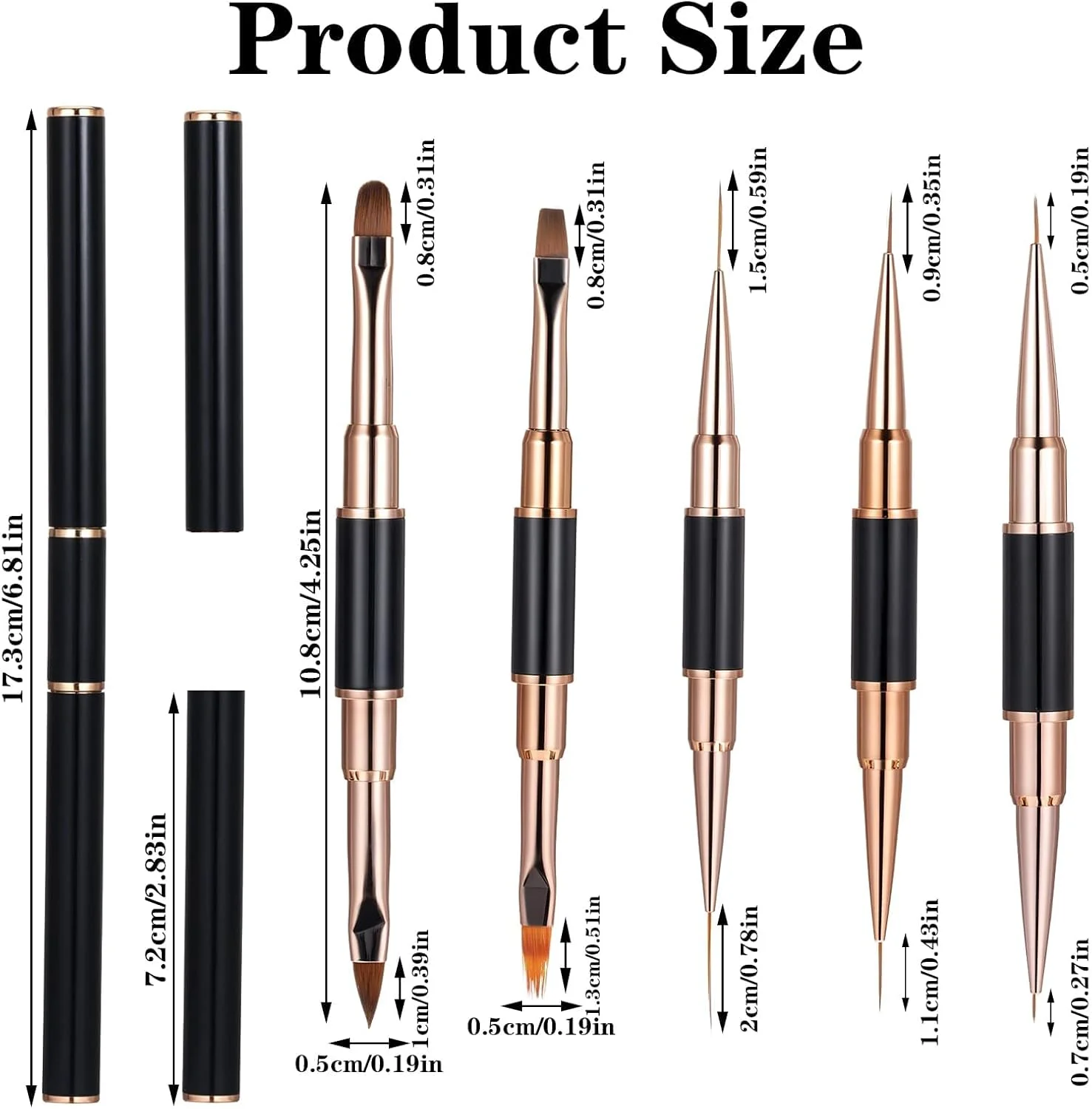 ست برس طراحی ناخن حرفه ای - 5 عدد برس دو طرفه طراحی ناخن برای خطوط بلند، برس لاینر نازک برای جزئیات ناخن، برس طراحی ناخن آمبره، ست برس سه بعدی برای طراحی ناخن ژلیش و اکریلیک