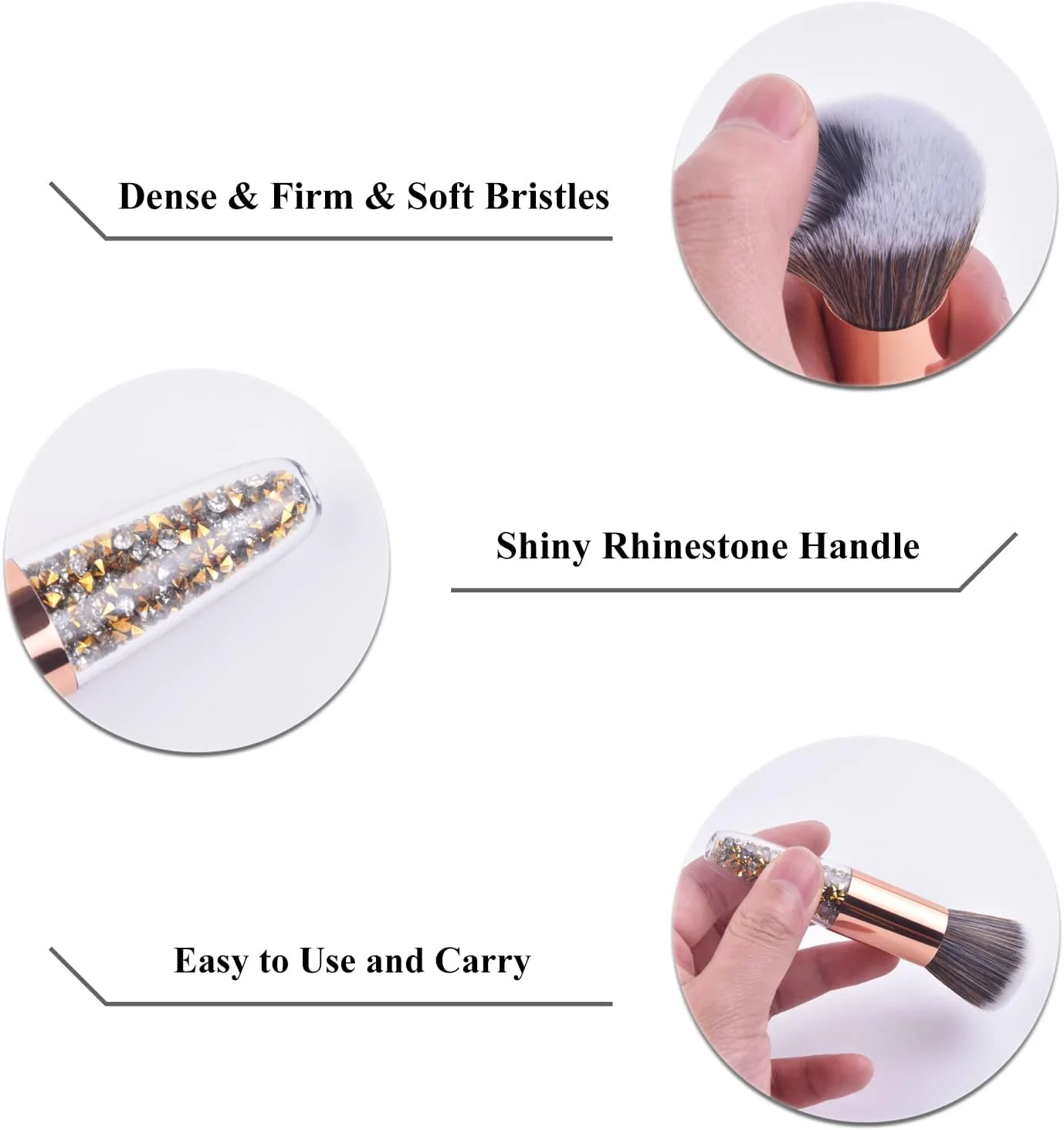 برس پاک کننده گرد و غبار ناخن Ycyan با دسته نگین دار، ابزار حرفه ای برای پاک کردن گرد و غبار ناخن برای ناخن های ژلی آکریلیک