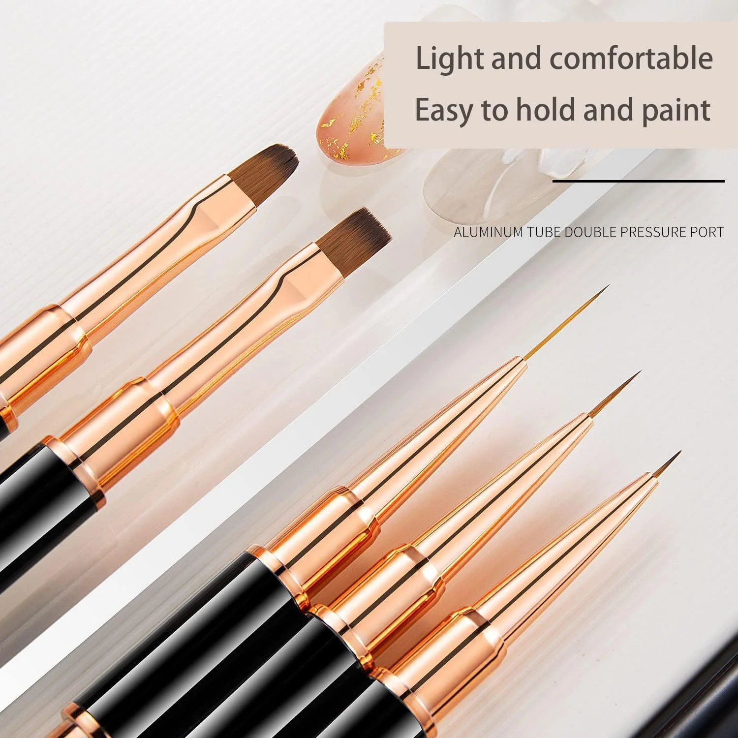 ست برس طراحی ناخن حرفه ای - 5 عدد برس دو طرفه طراحی ناخن برای خطوط بلند، برس لاینر نازک برای جزئیات ناخن، برس طراحی ناخن آمبره، ست برس سه بعدی برای طراحی ناخن ژلیش و اکریلیک