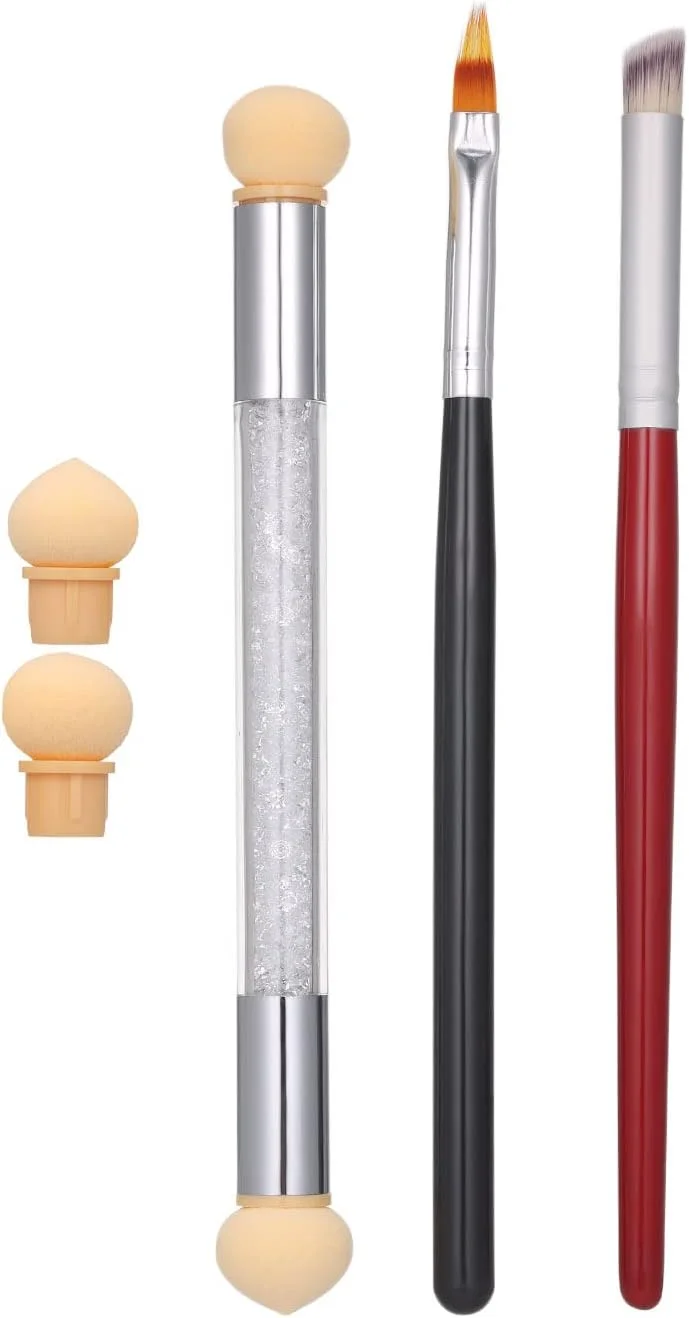 مجموعه قلم موی اسفنجی گرادیان ناخن Pepisky شامل 3 عدد قلم مو، قلم موی اسفنجی دو سر و 4 عدد سر اسفنجی