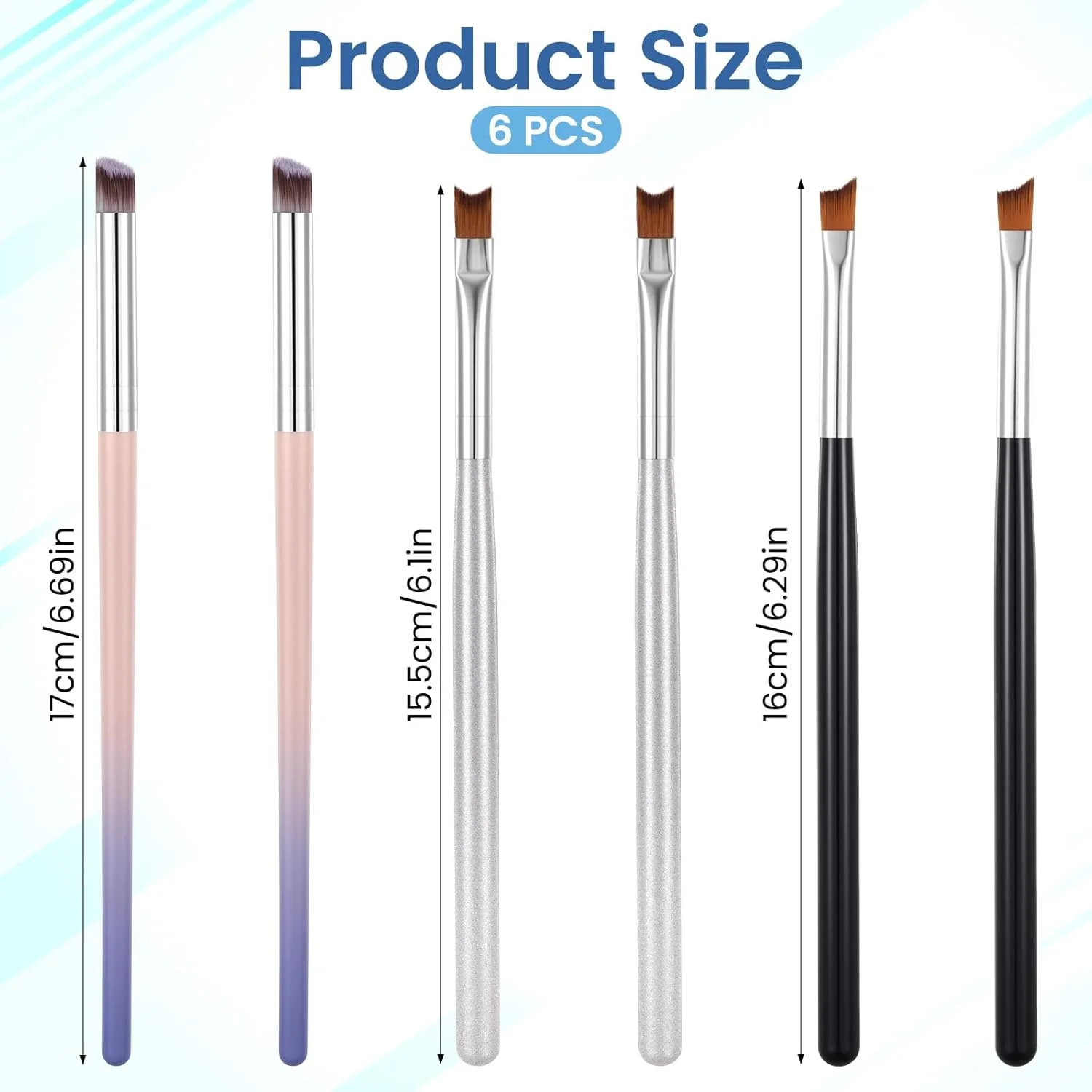 ست قلم موی آمبره ناخن، 6 عدد قلم موی نوک فرانسوی و قلم موهای شکل نیمه ماه، قلم موی ناخن فرانسوی، قلم موی مانیکور برای ناخن های اکریلیک و نقاشی آمبره