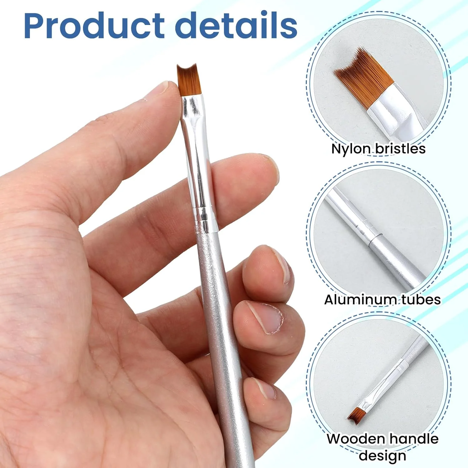 ست قلم موی آمبره ناخن، 6 عدد قلم موی نوک فرانسوی و قلم موهای شکل نیمه ماه، قلم موی ناخن فرانسوی، قلم موی مانیکور برای ناخن های اکریلیک و نقاشی آمبره