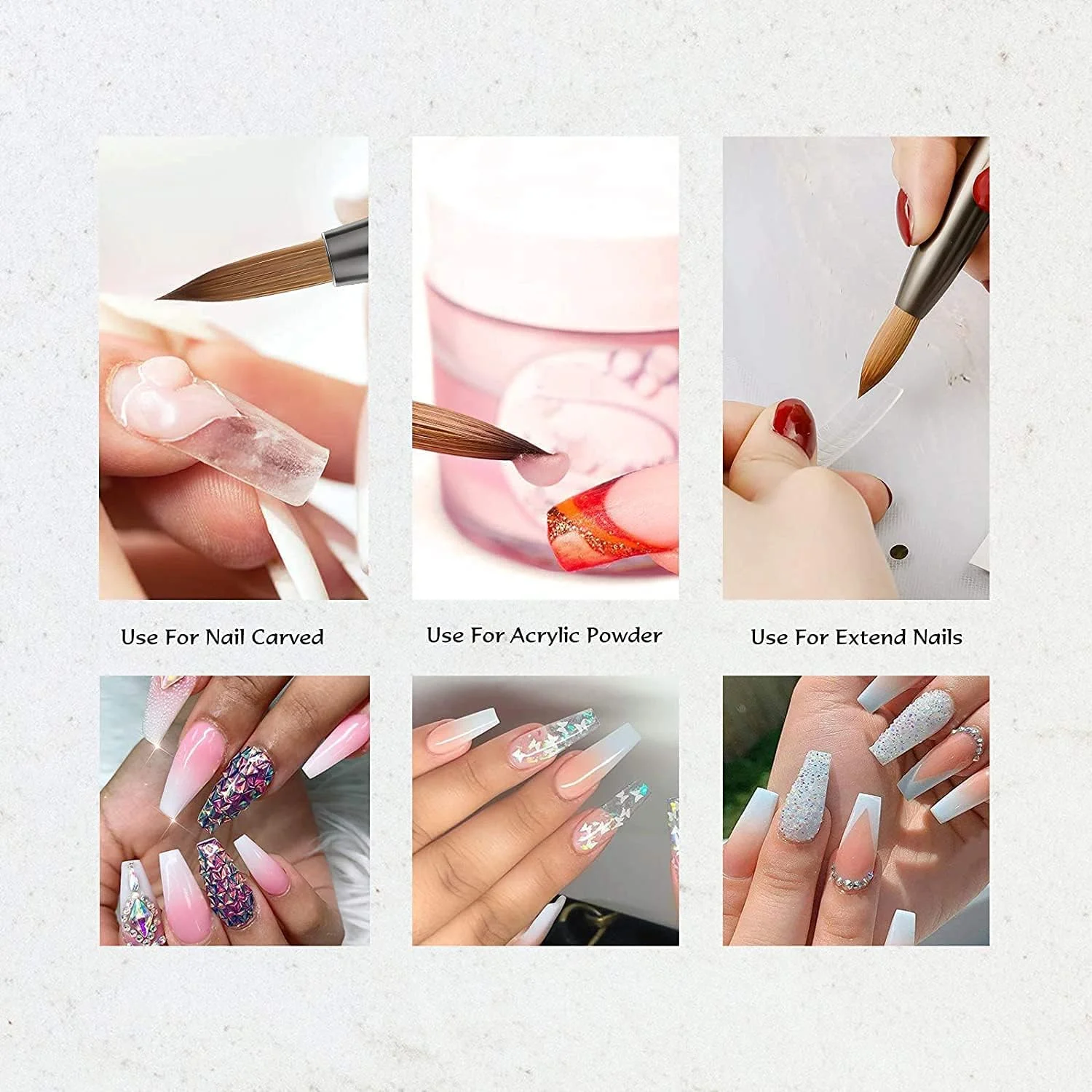 قلم موی کاشت ناخن اکریلیک TERRIFI، قلم موی سمور بیضی شکل برای طراحی ناخن چوبی، ابزار مانیکور برای استفاده از اکریلیک، مشکی