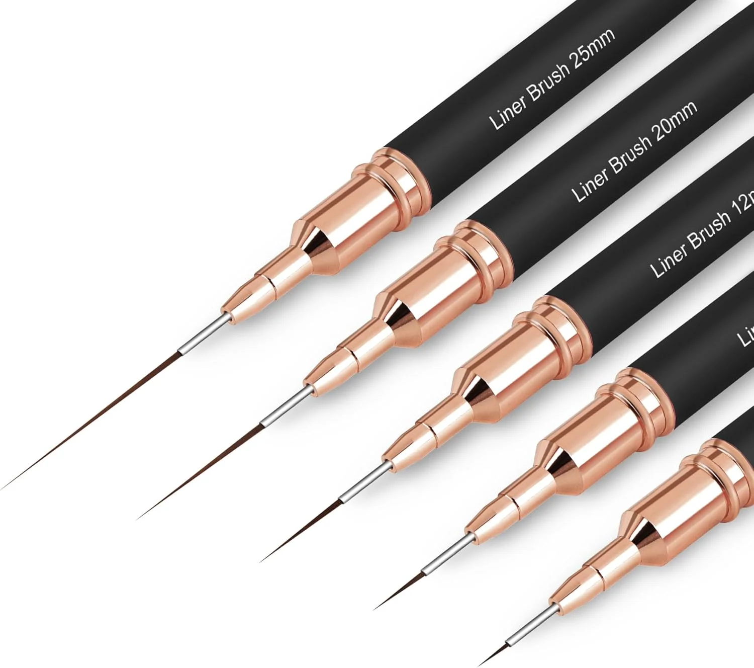 ست قلمو طراحی ناخن فلزی ZEOHBETY، 5 عدد قلمو خطی طراحی ناخن، ست قلمو طراحی و نقاشی ابزار نقطه گذاری ناخن برای خطوط بلند، جزئیات ظریف، طراحی دقیق در اندازه های 4/8/12/20/25 میلی متر، مشکی