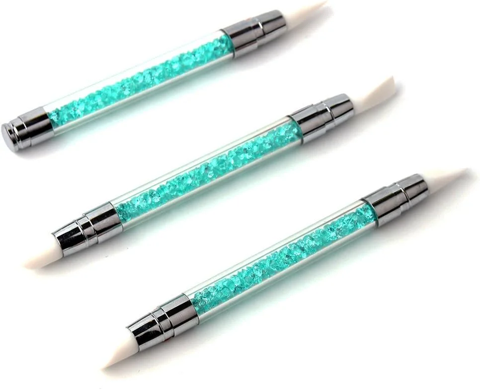 ست 3 عددی قلم طراحی ناخن سیلیکونی دو طرفه WOKOTO، برس طراحی سنگ های تزئینی آبی، برس مجسمه سازی برای طراحی سه بعدی، ابزار نقطه گذاری