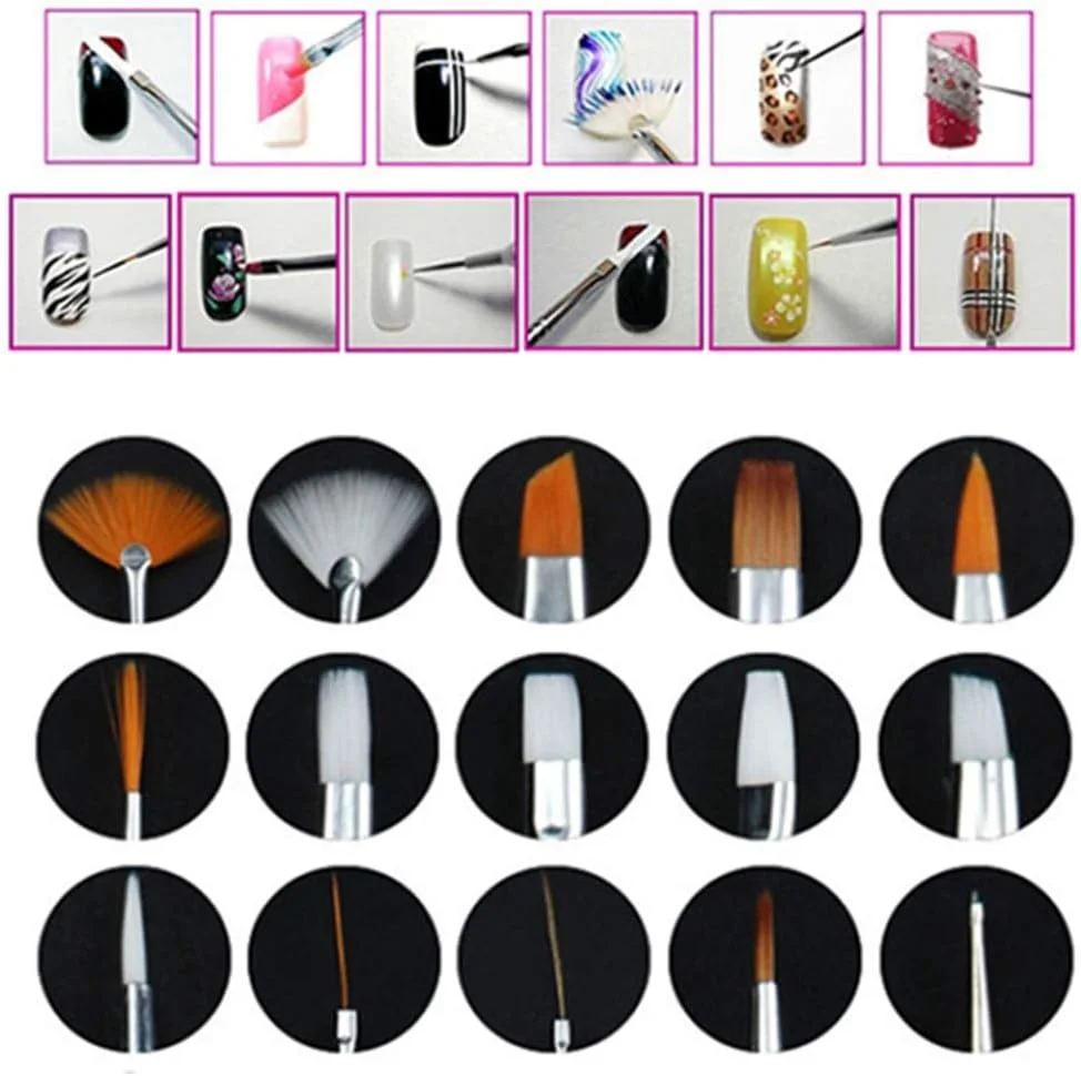 مجموعه ۲۰ عددی ابزار طراحی ناخن ونز، شامل قلم های طراحی، نقطه گذاری و برس لاک