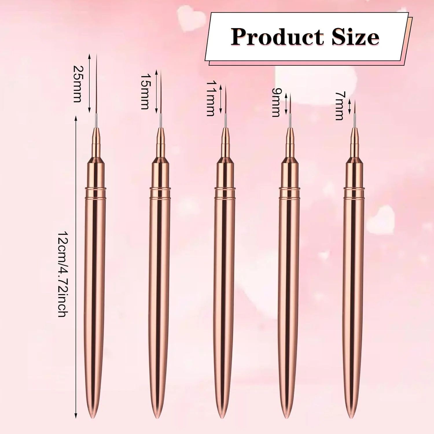 دبلیو ال ال اچ وای اف ست 5 عددی قلم طراحی ناخن، قلم های طراحی ناخن برای خطوط بلند، جزئیات، طراحی ظریف، ست ابزار نقطه گذاری ناخن 7mm/9mm/11mm/15mm/25mm (طلایی)