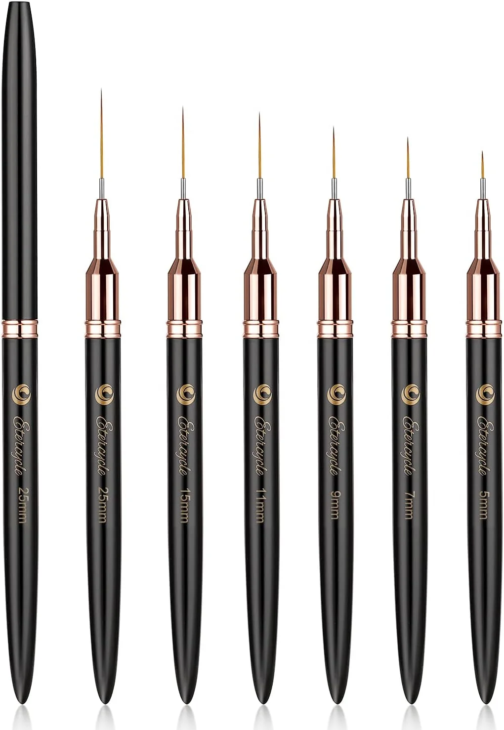 ست قلمو طراحی ناخن Etercycle، 6 عدد قلم موی طراحی لاک ژل، قلم طراحی نقطه ای باریک (5/7/9/11/15/25 میلی متر)