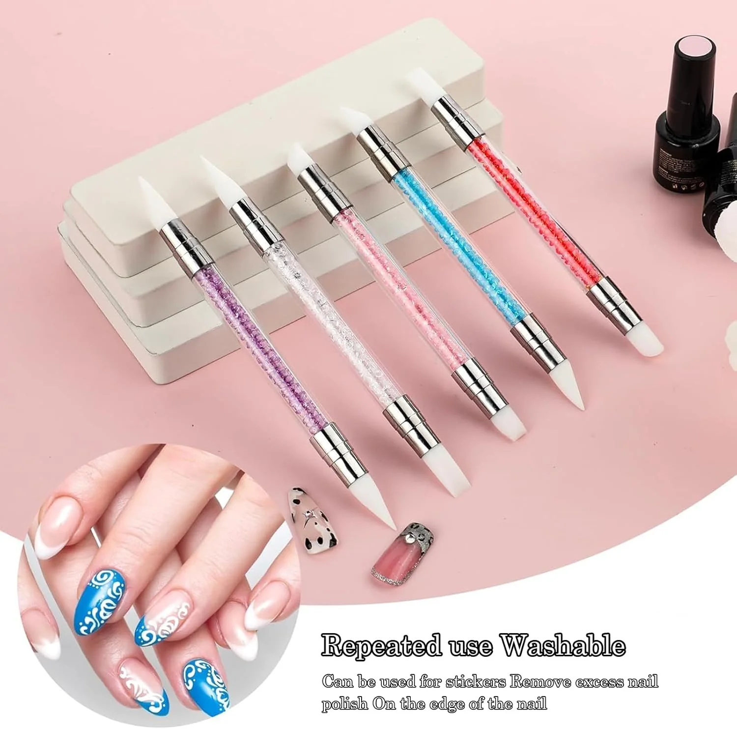 ابزار طراحی ناخن، ابزار طراحی لاک ناخن دو طرفه نگین دار، کمک کننده به حکاکی ناخن، لوازم مانیکور برای سفر کاری مدرسه خانگی در محیط داخلی