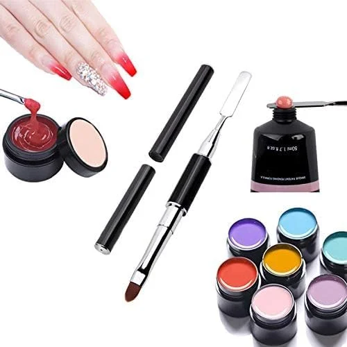 ابزار برس و پیکر پلی ژل دو طرفه N+A، برس ناخن پلی ژل استیل ضد زنگ 2 در 1، ابزار ژل ناخن برای اکستنشن ناخن های اکریلیک ژل پلی ژل (مشکی)