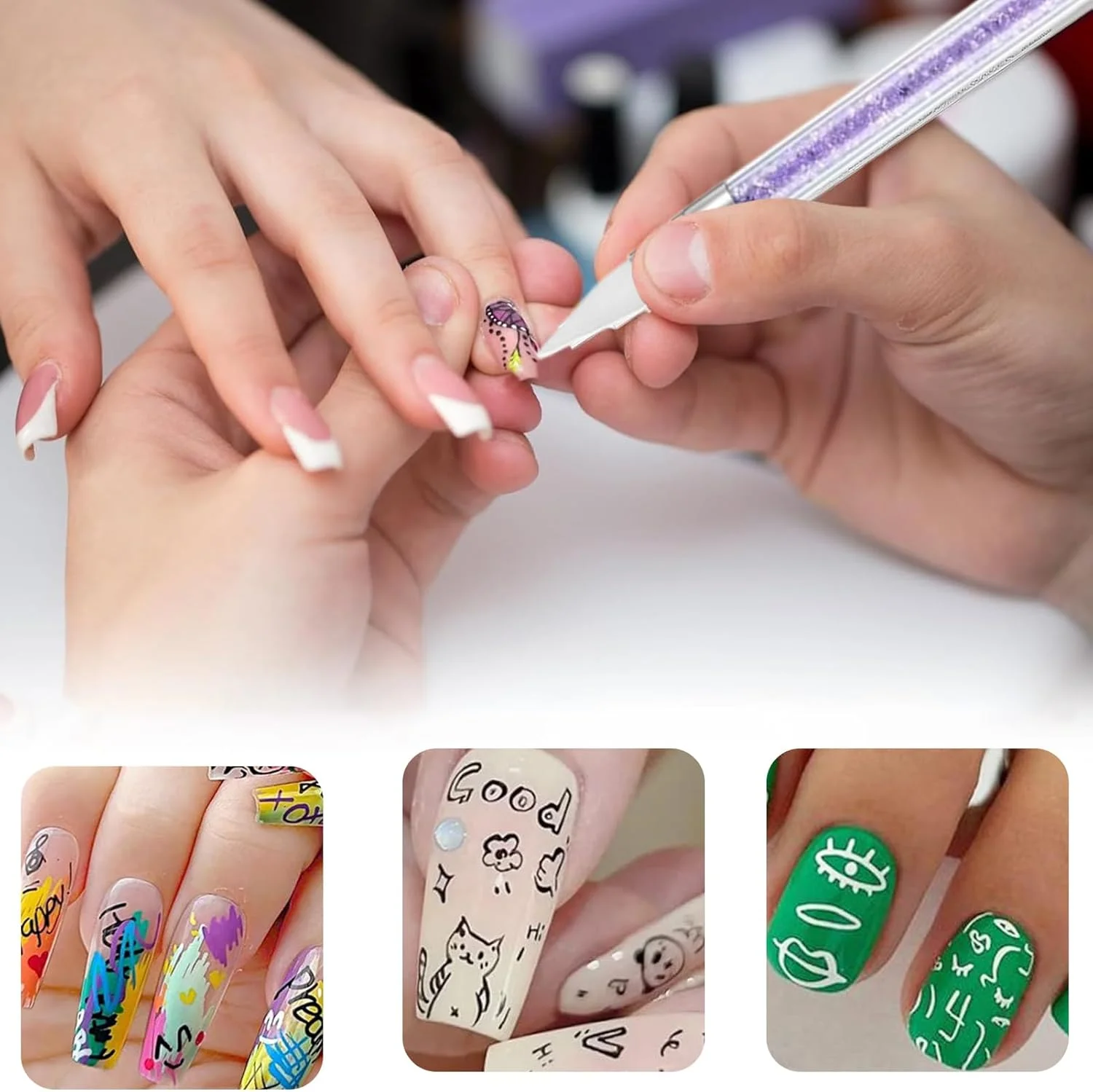ابزار ژل طراحی ناخن، ابزار مجسمه سازی ناخن دو طرفه | ابزار چند منظوره حکاکی ناخن برای مسافرت، خانه، مدرسه و سفر کاری