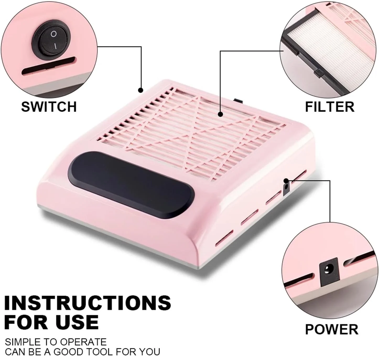 دستگاه مکنده گرد و غبار ناخن قدرتمند با فیلتر، ابزار مانیکور (سفید) دستگاه مکنده گرد و غبار ناخن قدرتمند با فیلتر، ابزار مانیکور (سفید)