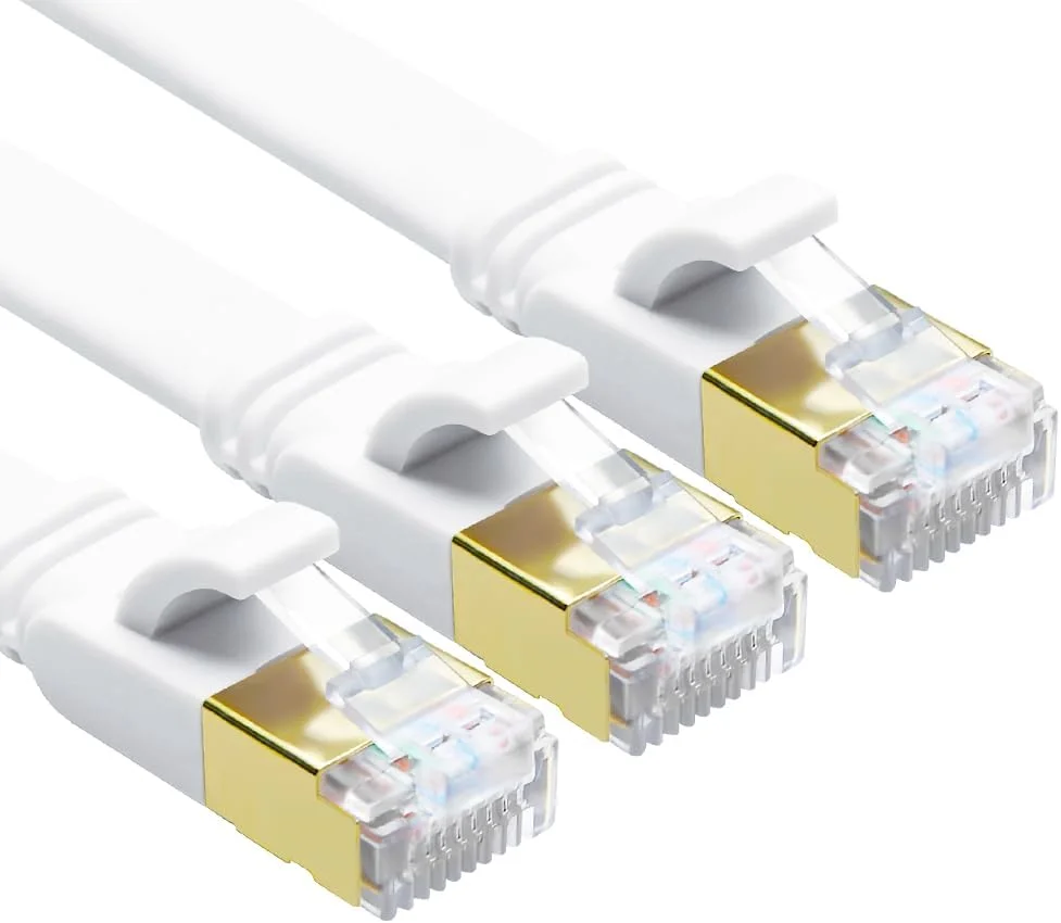 کابل اترنت CAT 8 یاهودی، 90 سانتی‌متری، بسته‌ی 3 عددی، سرعت بالا 40 گیگابیت بر ثانیه، 2000 مگاهرتز، 26AWG، تخت CAT8 SFTP، کابل شبکه LAN اینترنت با روکش طلایی RJ45 برای روتر گیمینگ، مودم، PS4، کامپیوتر، لپ‌تاپ (90 سانتی‌متری/بسته‌ی 3 عددی/سفید)