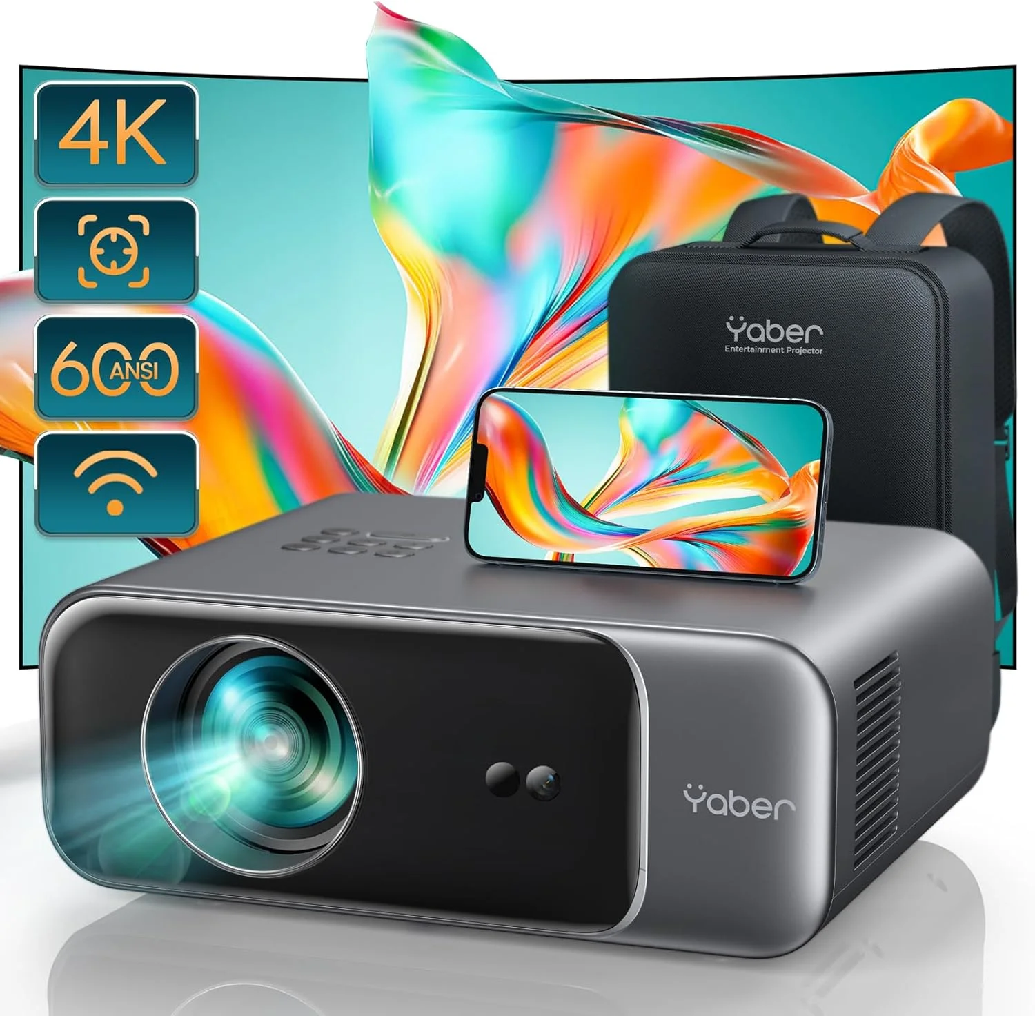 پروژکتور YABER Pro V9 4K DLP، LCD با WiFi 6، بلوتوث 5.2، 600 انسی لومن، نسبت کنتراست 20000:1، رنگ استاندارد پروژکتور YABER Pro V9 4K DLP، LCD با WiFi 6، بلوتوث 5.2، 600 انسی لومن، نسبت کنتراست 20000:1، رنگ استاندارد