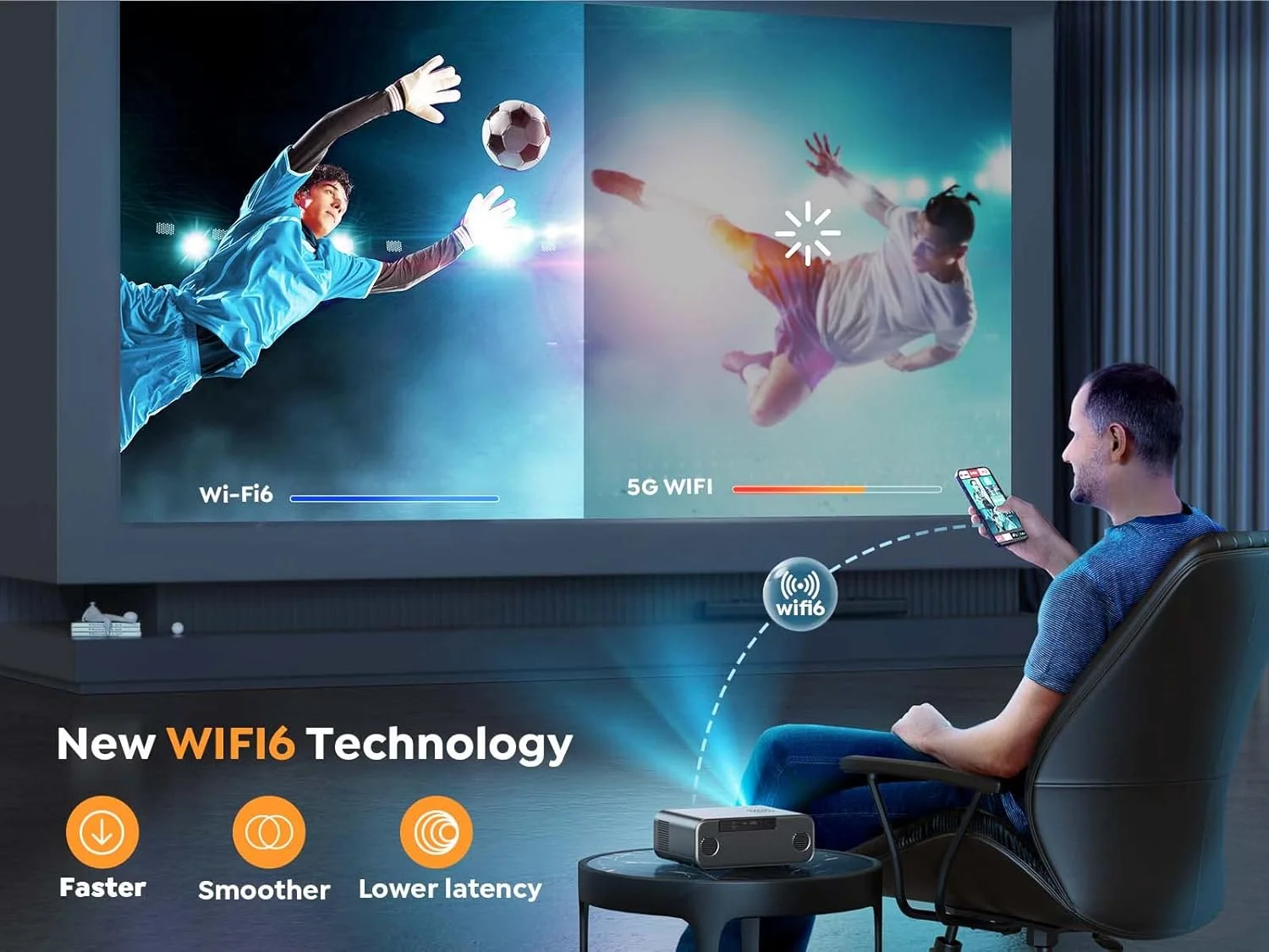 پروژکتور YABER Pro V9 4K DLP، LCD با WiFi 6، بلوتوث 5.2، 600 انسی لومن، نسبت کنتراست 20000:1، رنگ استاندارد پروژکتور YABER Pro V9 4K DLP، LCD با WiFi 6، بلوتوث 5.2، 600 انسی لومن، نسبت کنتراست 20000:1، رنگ استاندارد