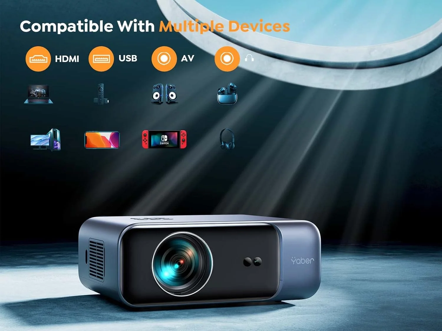 پروژکتور YABER Pro V9 4K DLP، LCD با WiFi 6، بلوتوث 5.2، 600 انسی لومن، نسبت کنتراست 20000:1، رنگ استاندارد پروژکتور YABER Pro V9 4K DLP، LCD با WiFi 6، بلوتوث 5.2، 600 انسی لومن، نسبت کنتراست 20000:1، رنگ استاندارد