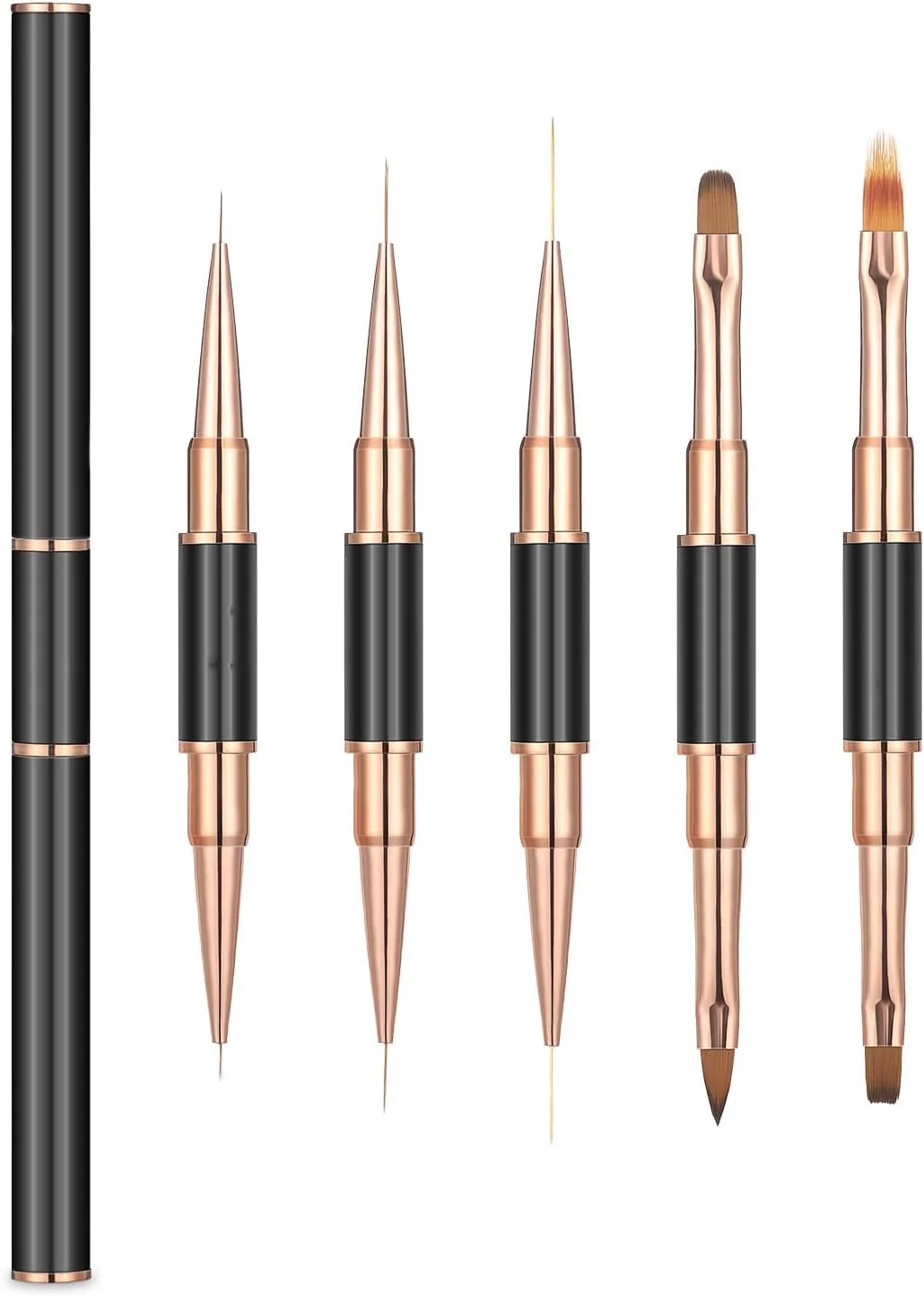 ست قلمو طراحی ناخن اکریلیک دو سر، 5 عدد قلم طراحی ناخن ژلیش، ابزار طراحی ناخن، قلم موی خطی ناخن و قلم داتینگ ناخن برای استفاده اکریلیک در سالن و خانه، مناسب برای مانیکور DIY (رزگلد) ست قلمو طراحی ناخن اکریلیک دو سر، 5 عدد قلم طراحی ناخن ژلیش، ابزار طراحی ناخن، قلم موی خطی ناخن و قلم داتینگ ناخن برای استفاده اکریلیک در سالن و خانه، مناسب برای مانیکور DIY (رزگلد)