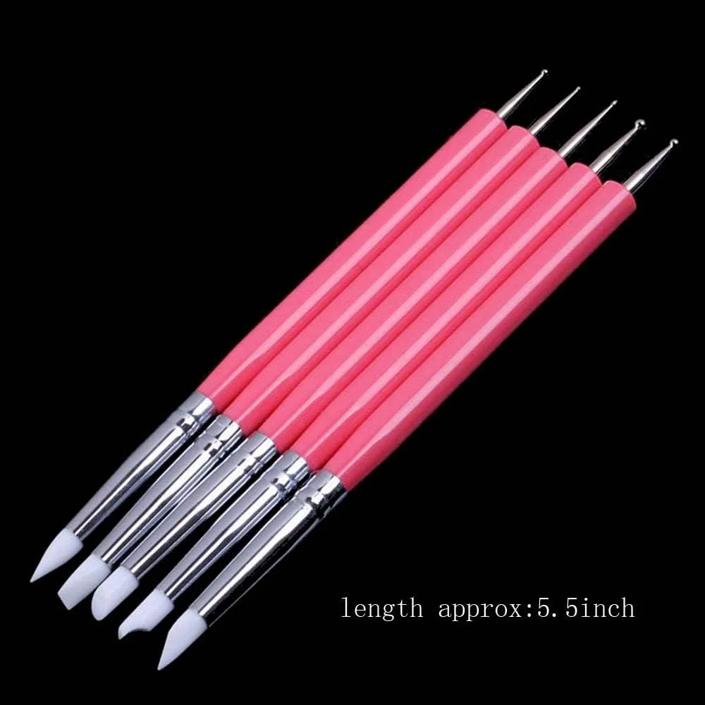 قلم طراحی ناخن 5 عددی RELAND SUN، برس سیلیکونی، قلم طراحی و نقاشی، مجسمه سازی با خمیر (قرمز مات)